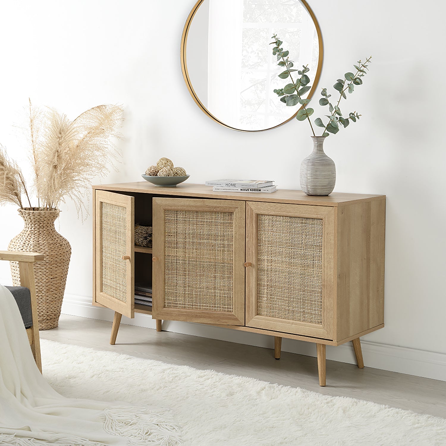 Frances Woven Rattan 3-Door Sideboard, Natural