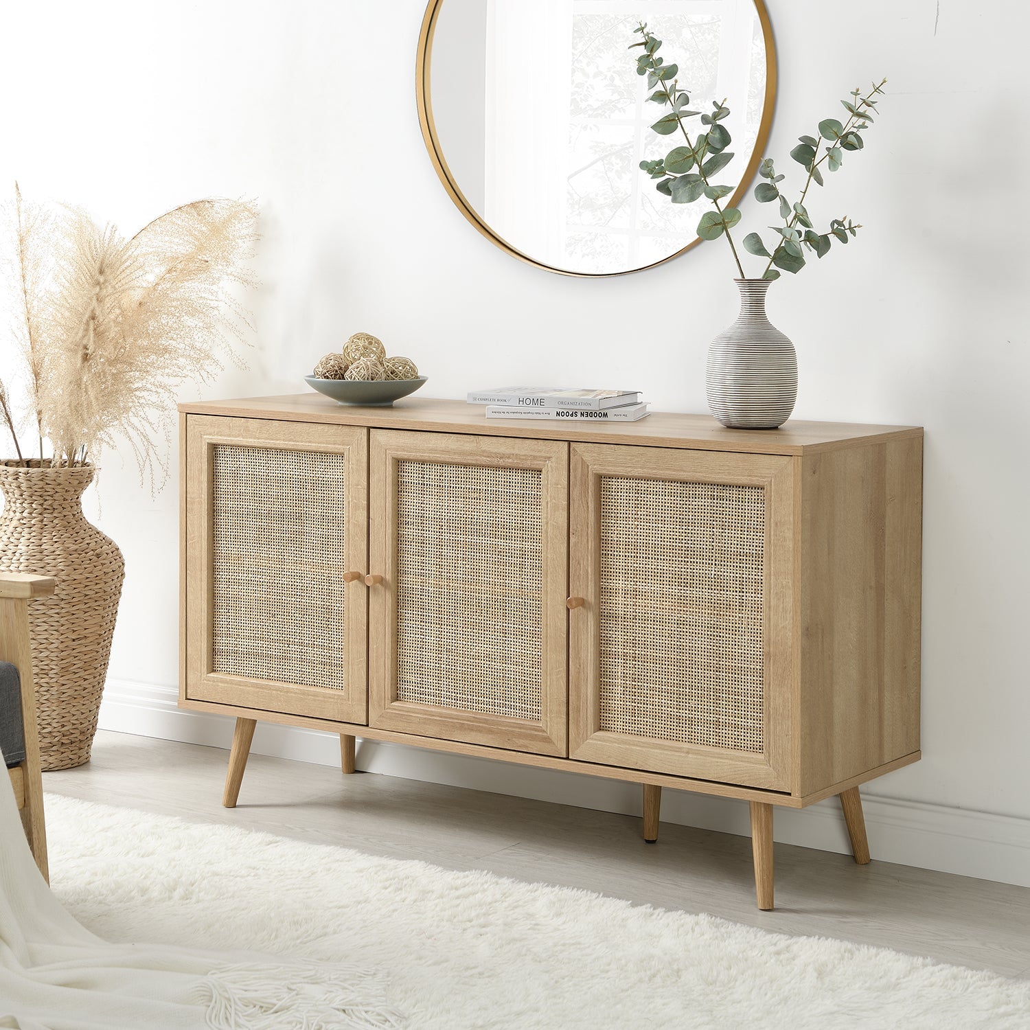 Frances Woven Rattan 3-Door Sideboard, Natural