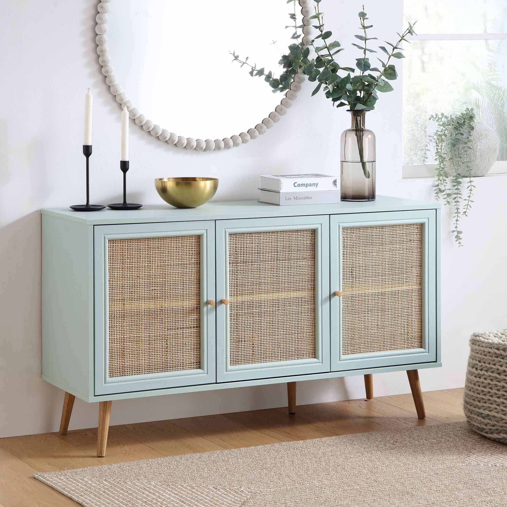 Frances Woven Rattan 3-Door Sideboard, Mint