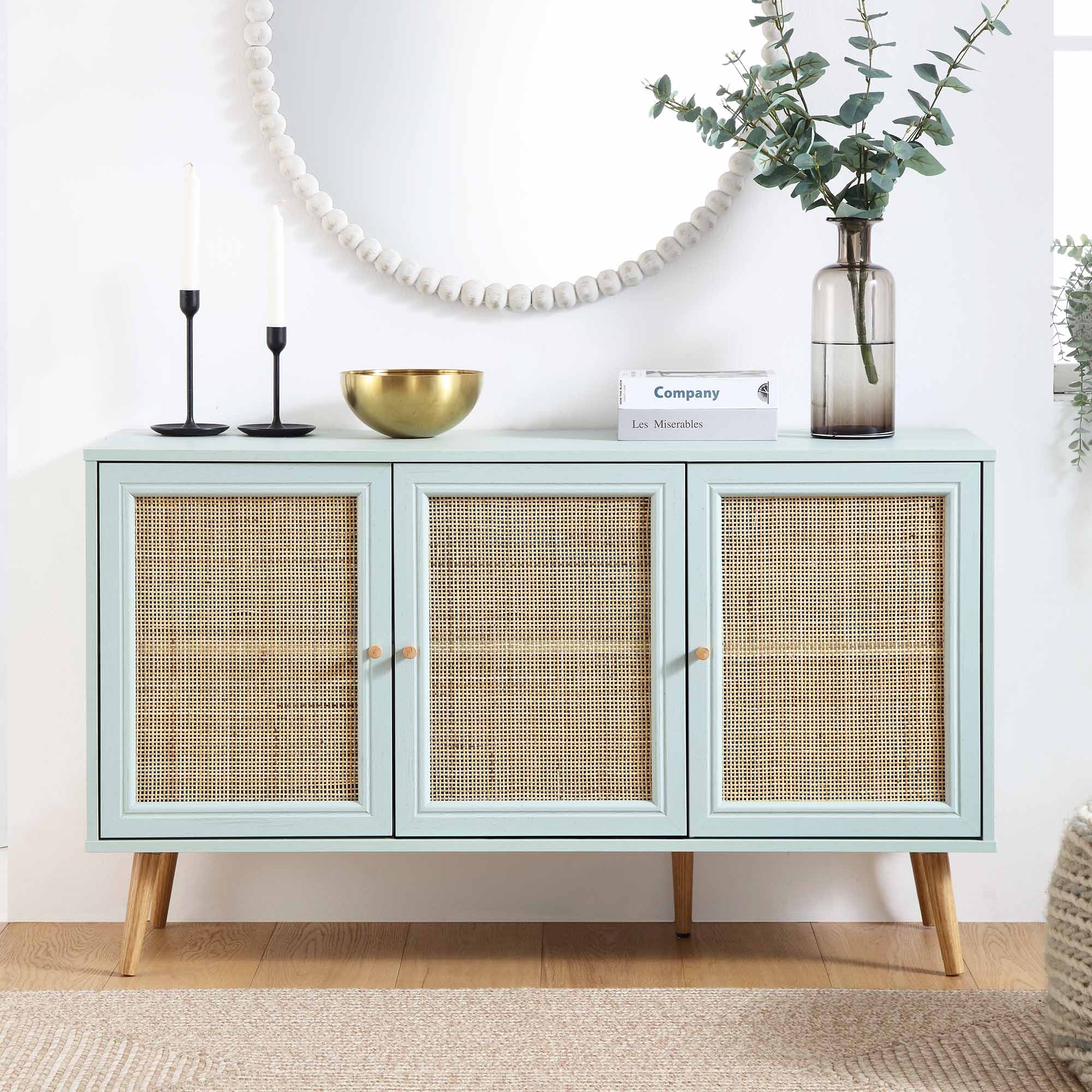 Frances Woven Rattan 3-Door Sideboard, Mint