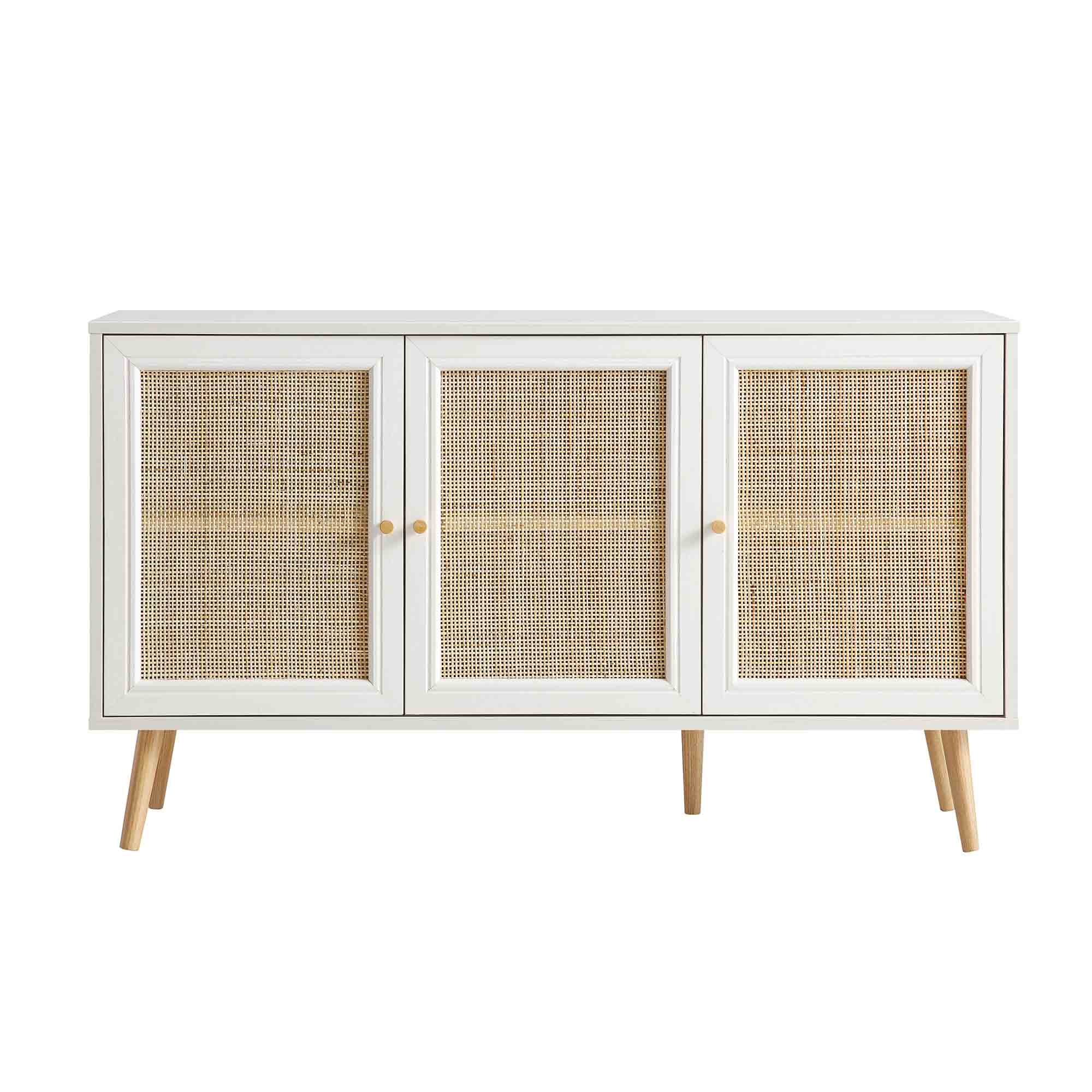 Frances Woven Rattan 3-Door Sideboard, White