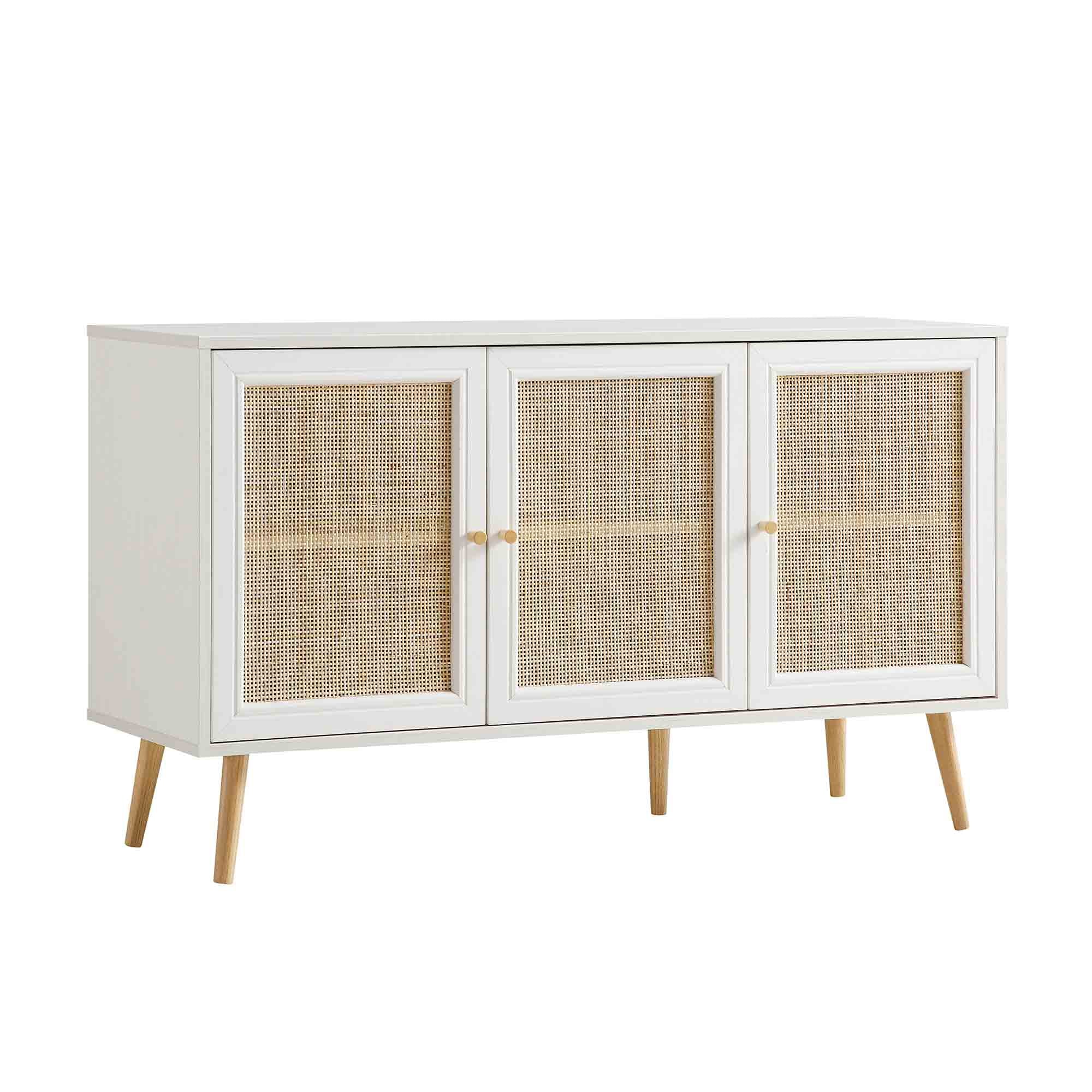 Frances Woven Rattan 3-Door Sideboard, White