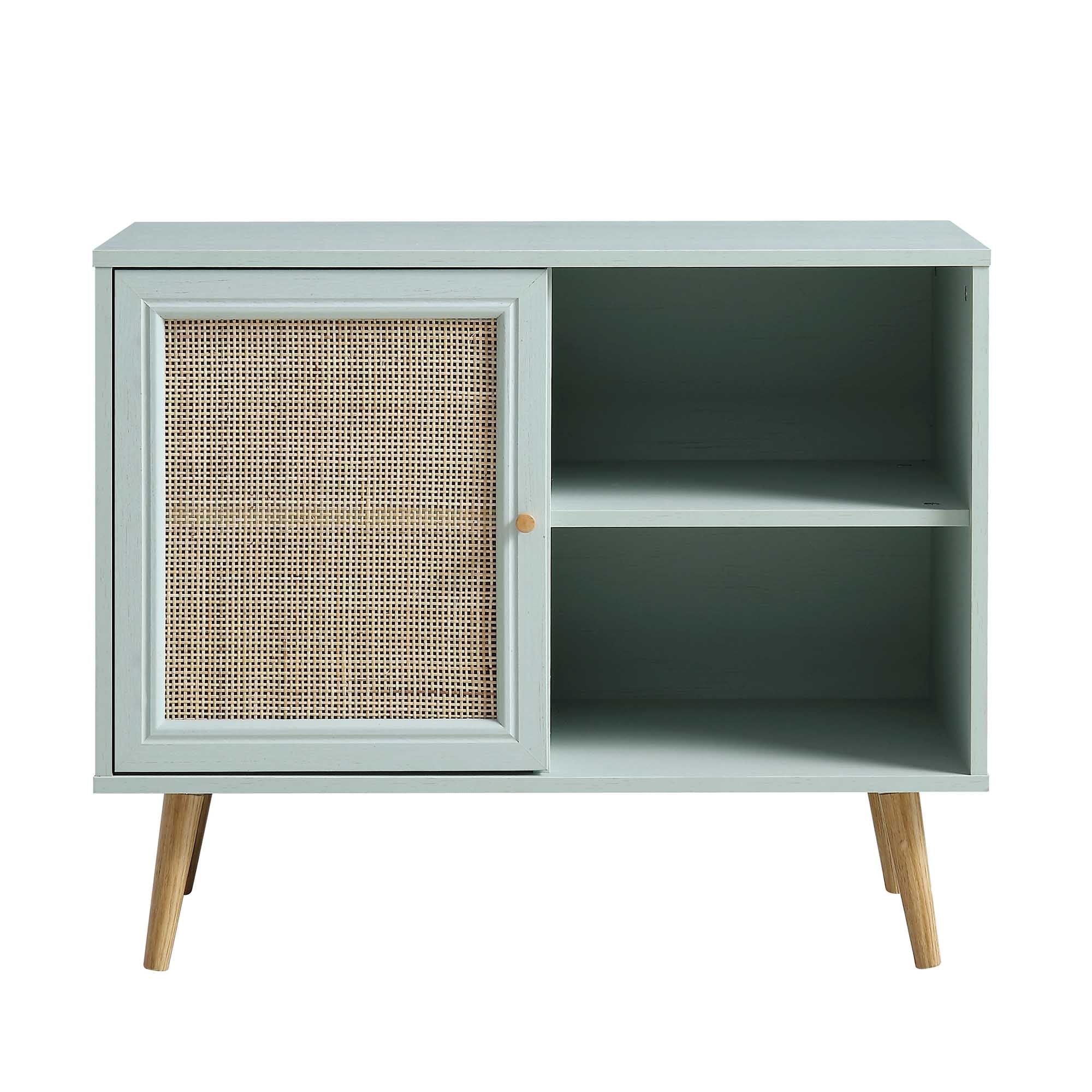 Frances Woven Rattan 1-Door Cabinet in Mint