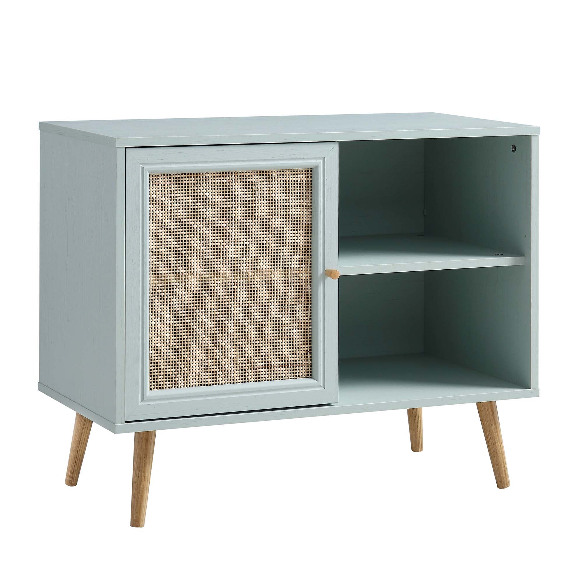 Frances Woven Rattan 1-Door Cabinet in Mint