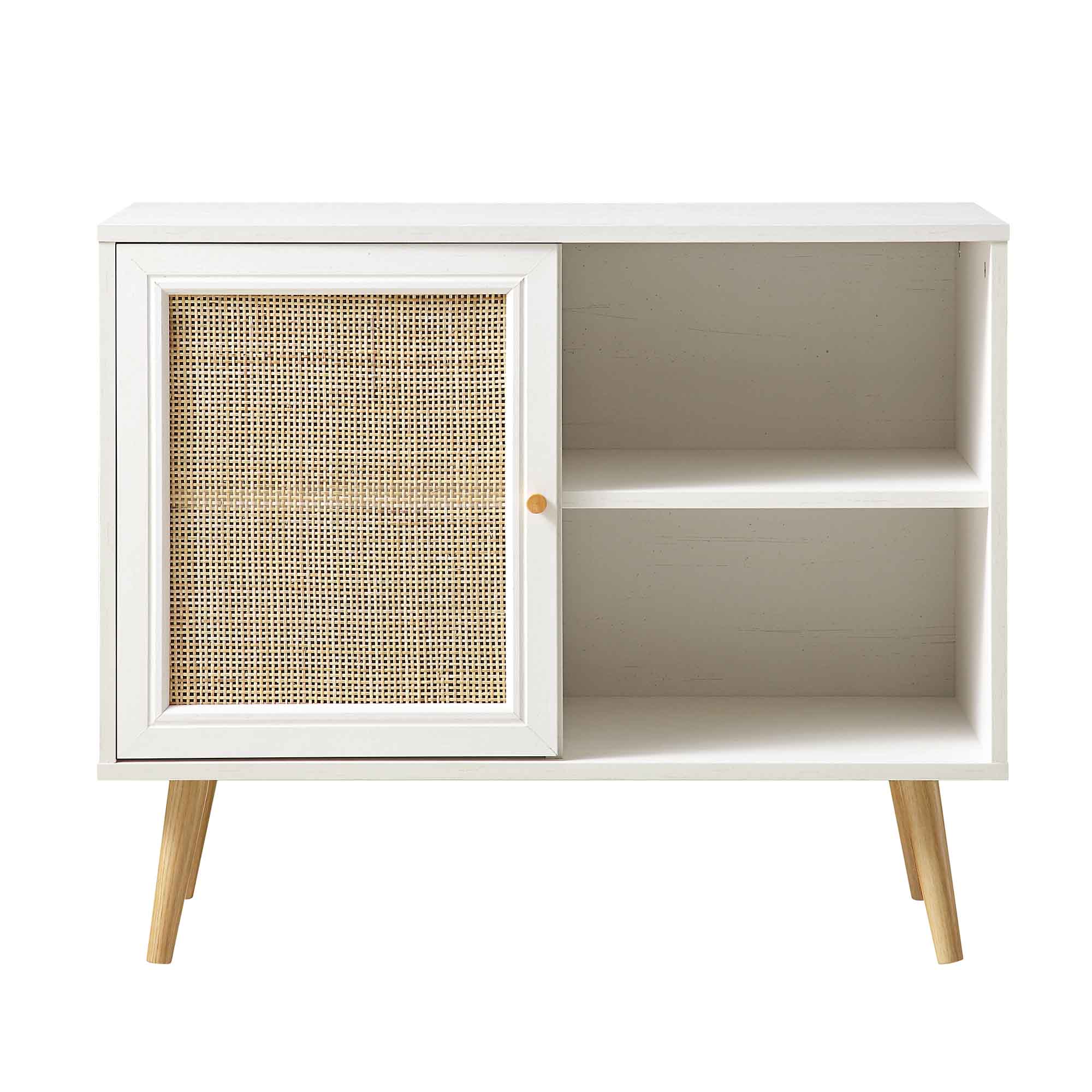 Frances Woven Rattan 1-Door Cabinet in White