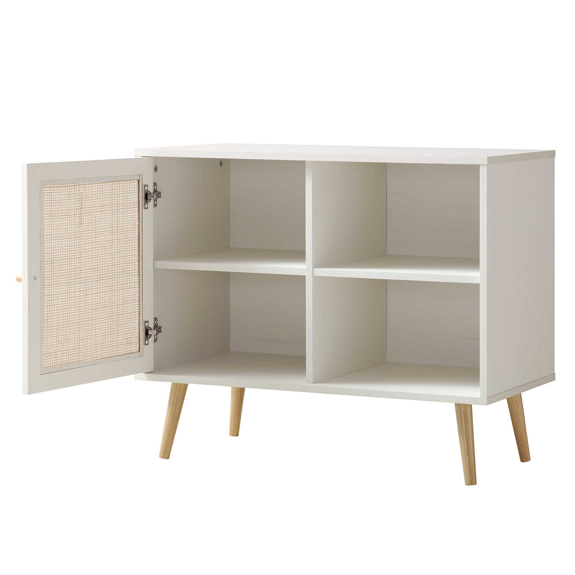 Frances Woven Rattan 1-Door Cabinet in White