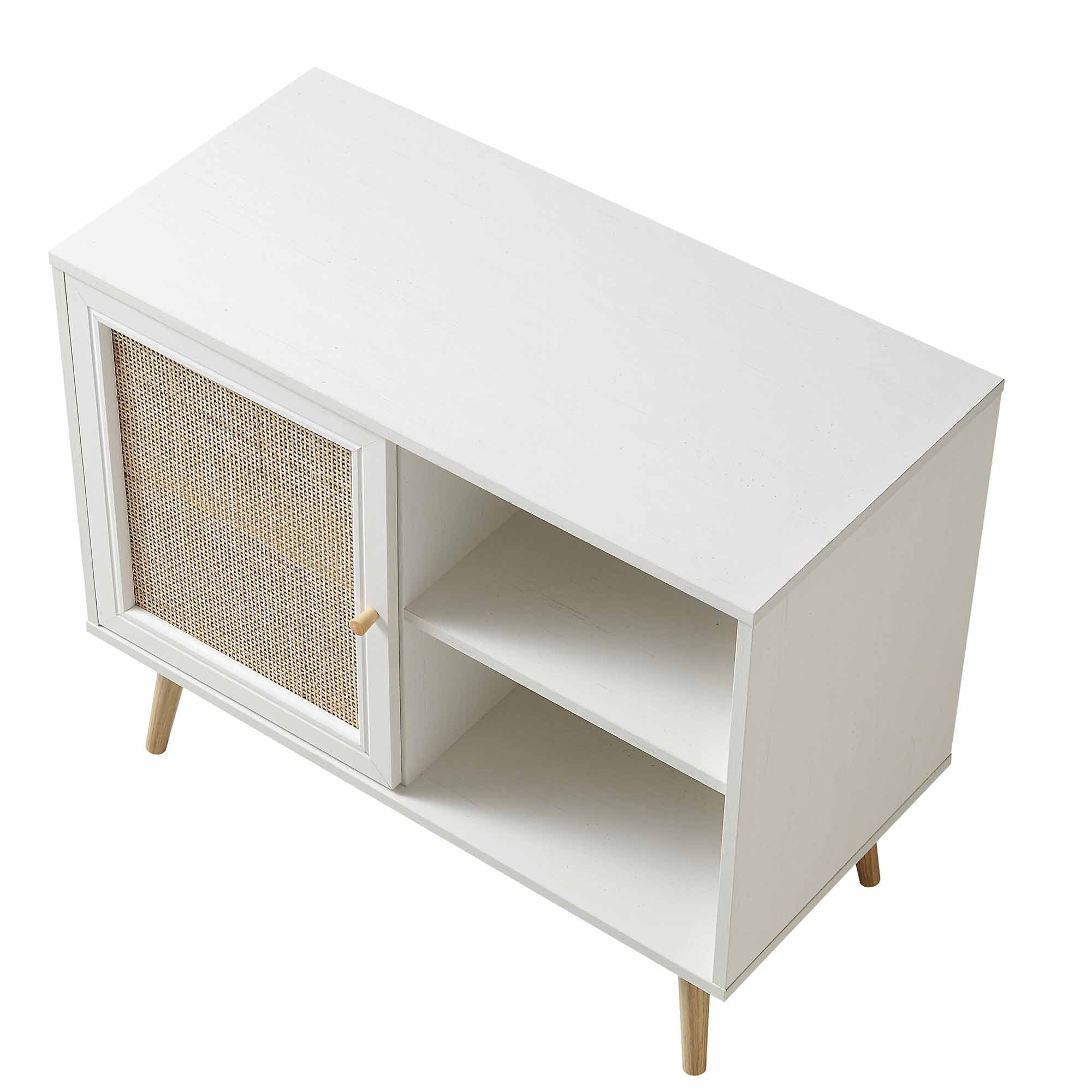 Frances Woven Rattan 1-Door Cabinet in White