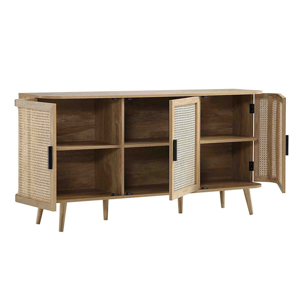 Izzy Curved Rattan Large 3-Door Sideboard, Natural