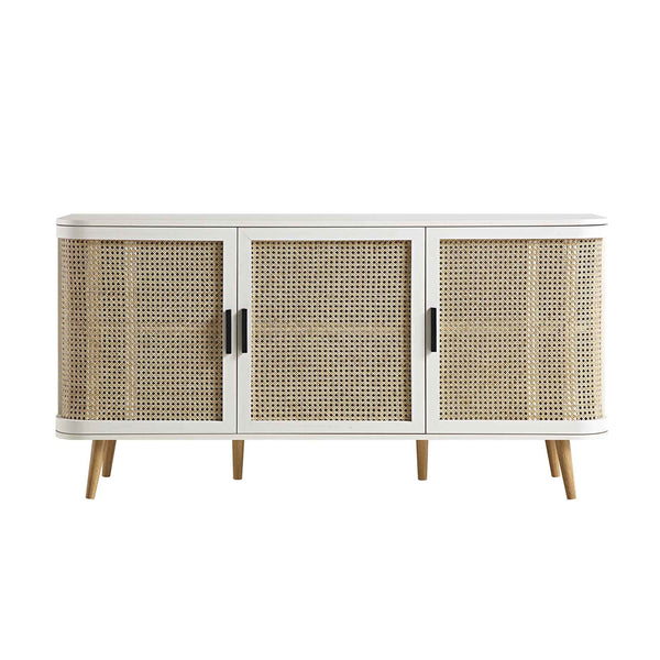 Izzy Curved Rattan Large 3-Door Sideboard, White