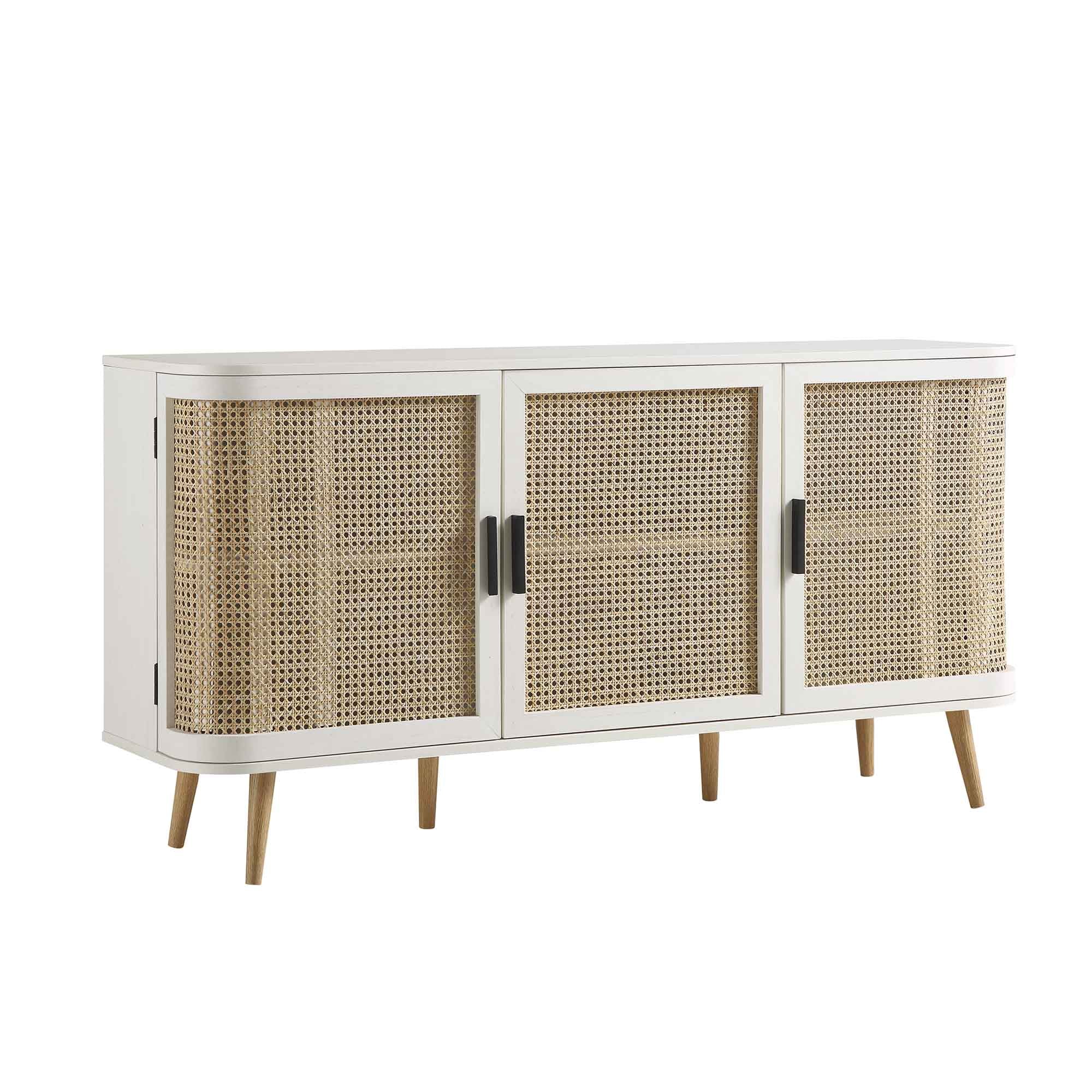 Izzy Curved Rattan Large 3-Door Sideboard, White