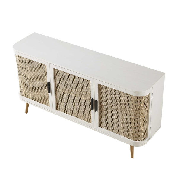 Izzy Curved Rattan Large 3-Door Sideboard, White