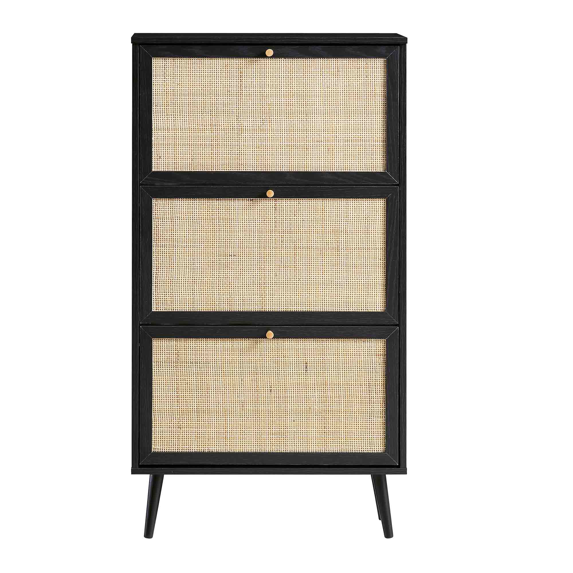 Frances Rattan 3 Tier Shoe Cabinet, Black