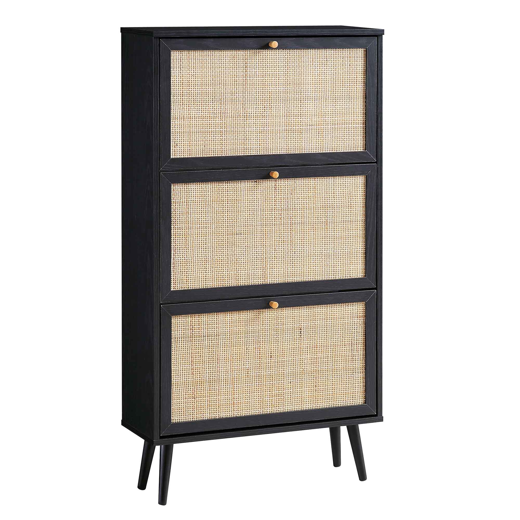 Frances Rattan 3 Tier Shoe Cabinet, Black