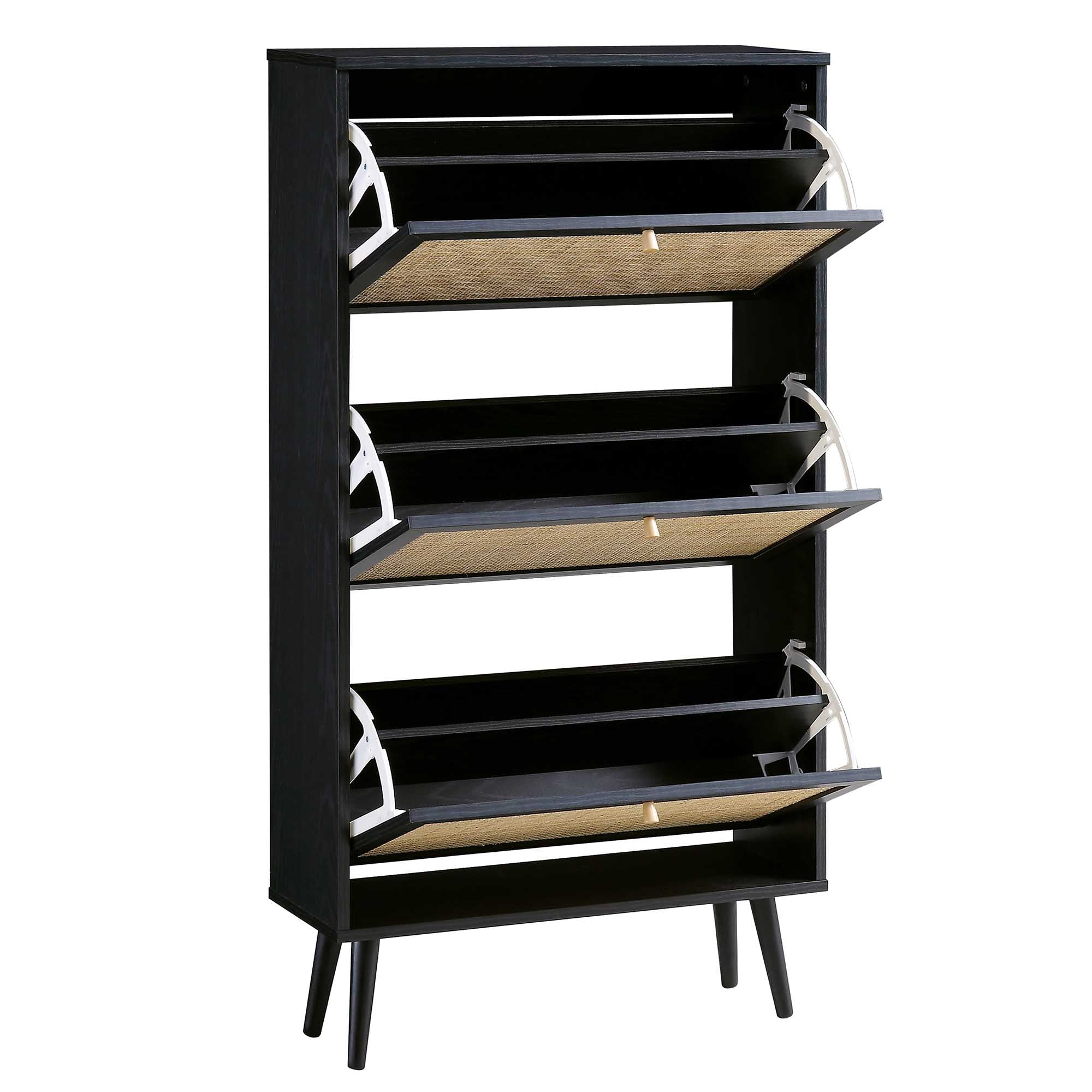 Frances Rattan 3 Tier Shoe Cabinet, Black