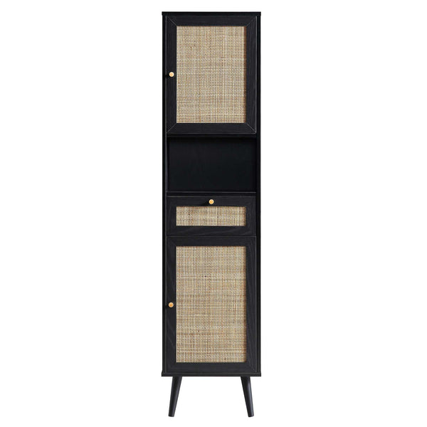 Frances Woven Rattan Tallboy Bathroom Unit, Black