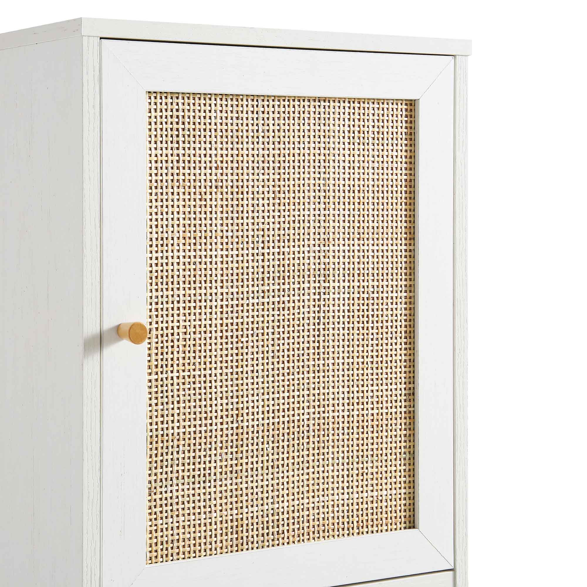 Frances Woven Rattan Tallboy Bathroom Unit, White