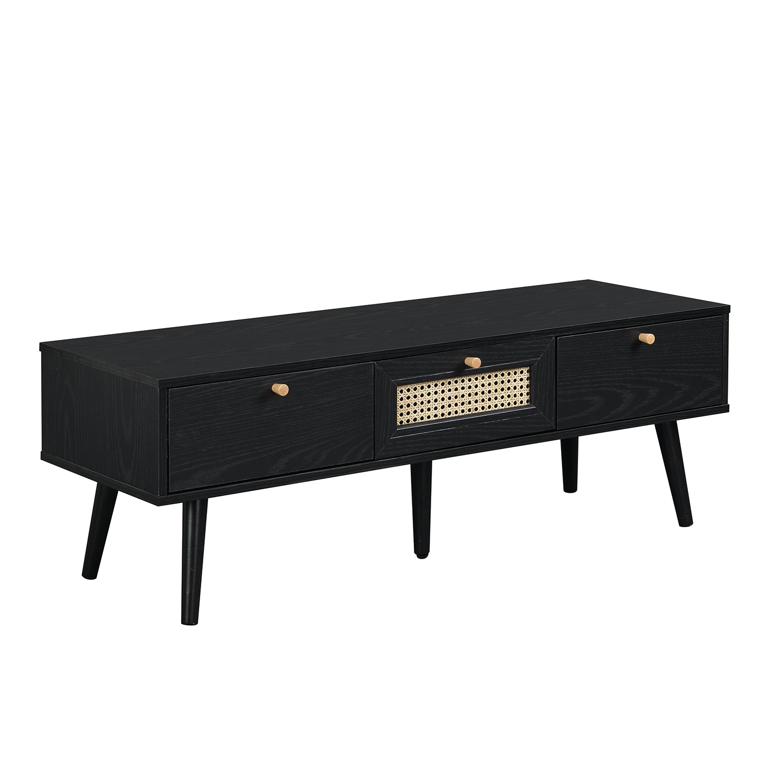 Anya Woven Rattan 3-Drawer TV Unit in Black