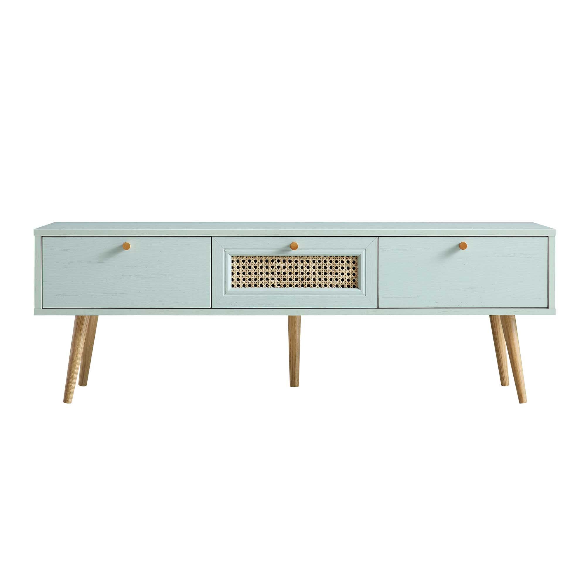 Anya Woven Rattan 3-Drawer TV Unit in Mint