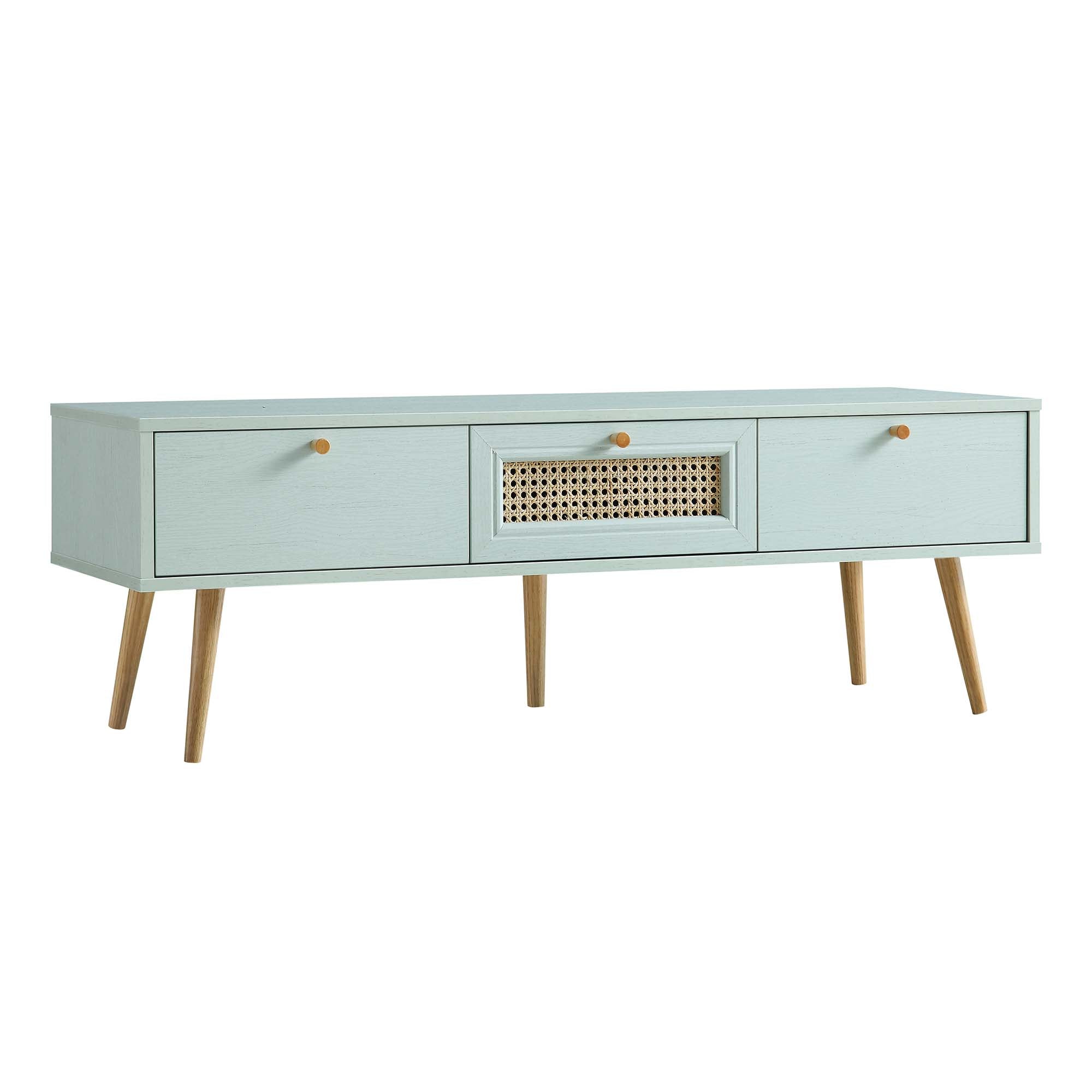 Anya Woven Rattan 3-Drawer TV Unit in Mint