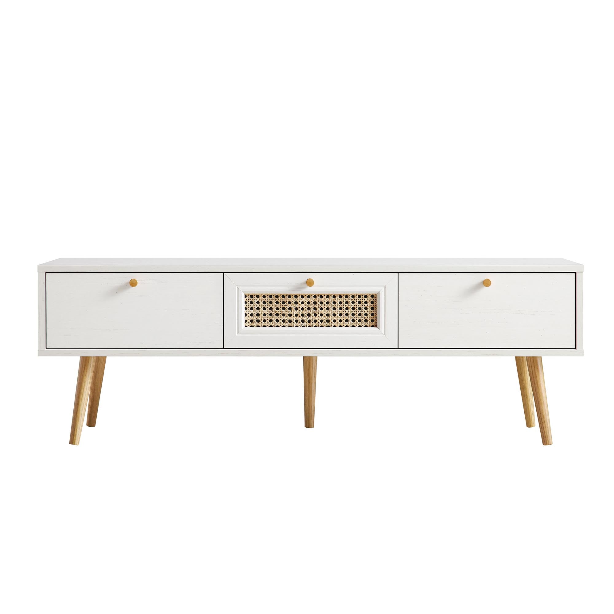 Anya Woven Rattan 3-Drawer TV Unit in White