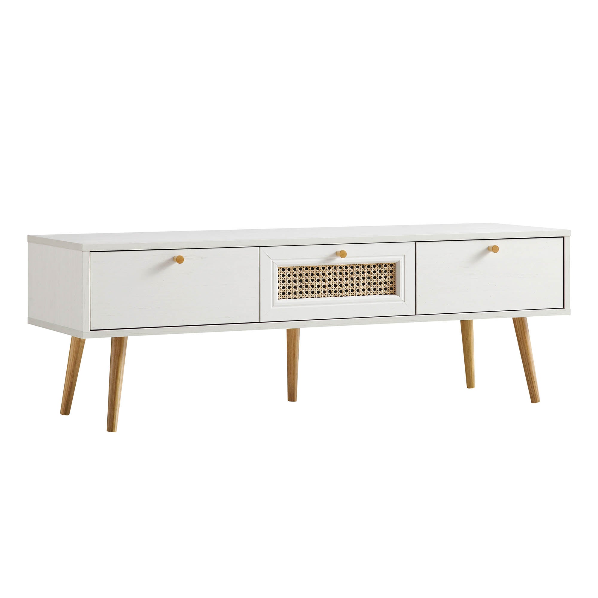 Anya Woven Rattan 3-Drawer TV Unit in White