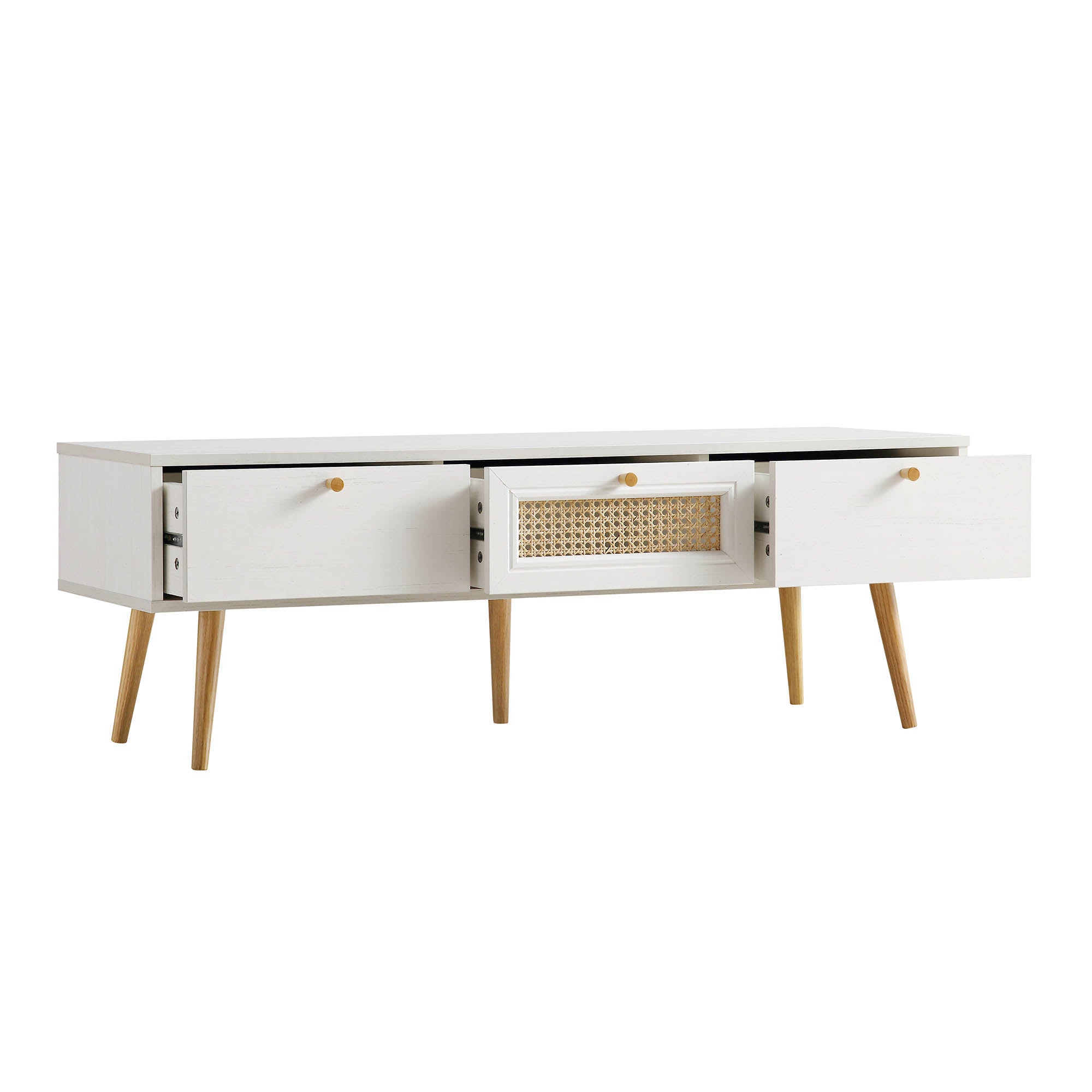 Anya Woven Rattan 3-Drawer TV Unit in White