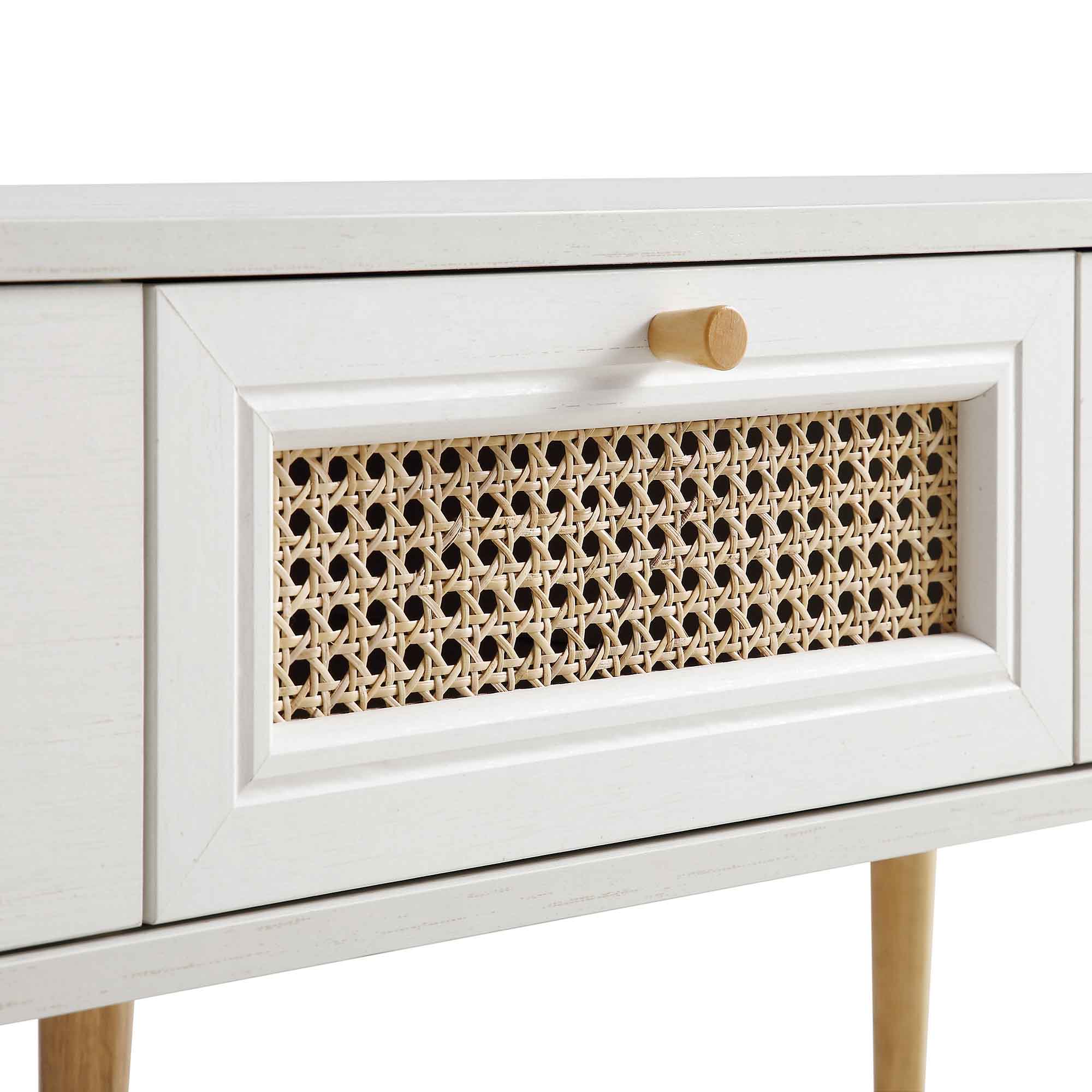 Anya Woven Rattan 3-Drawer TV Unit in White