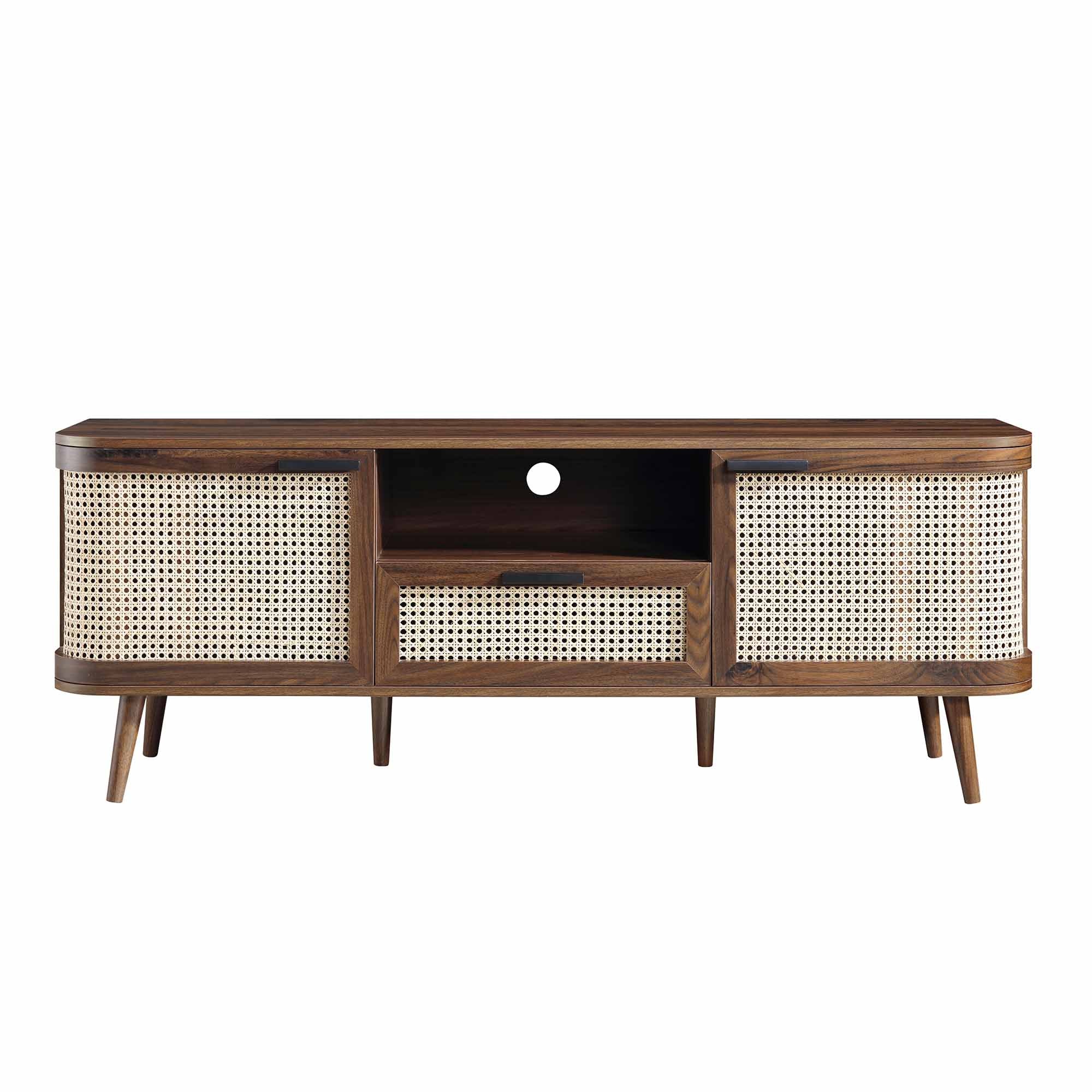 Izzy Curved Rattan 59" TV Unit, Walnut