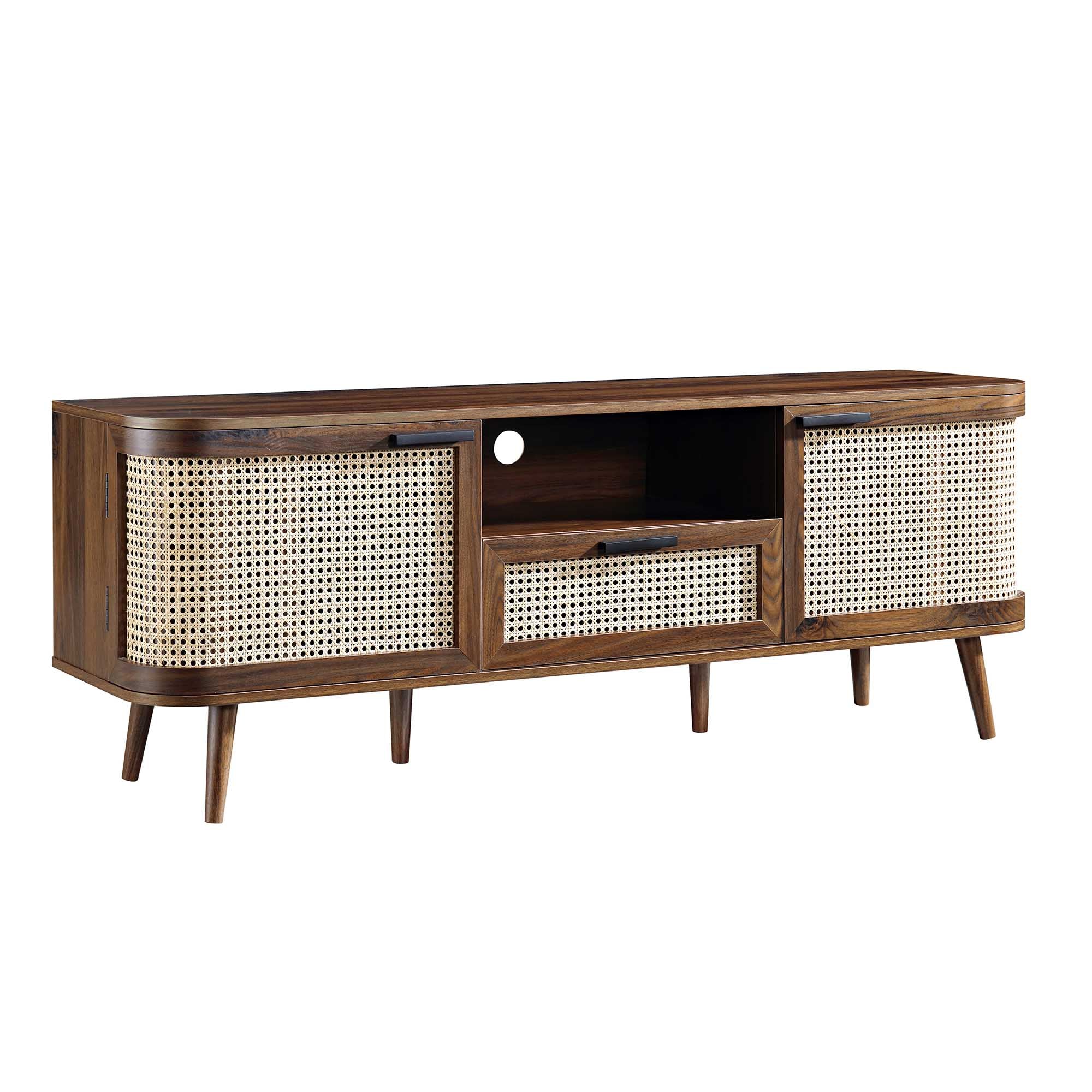 Izzy Curved Rattan 59" TV Unit, Walnut