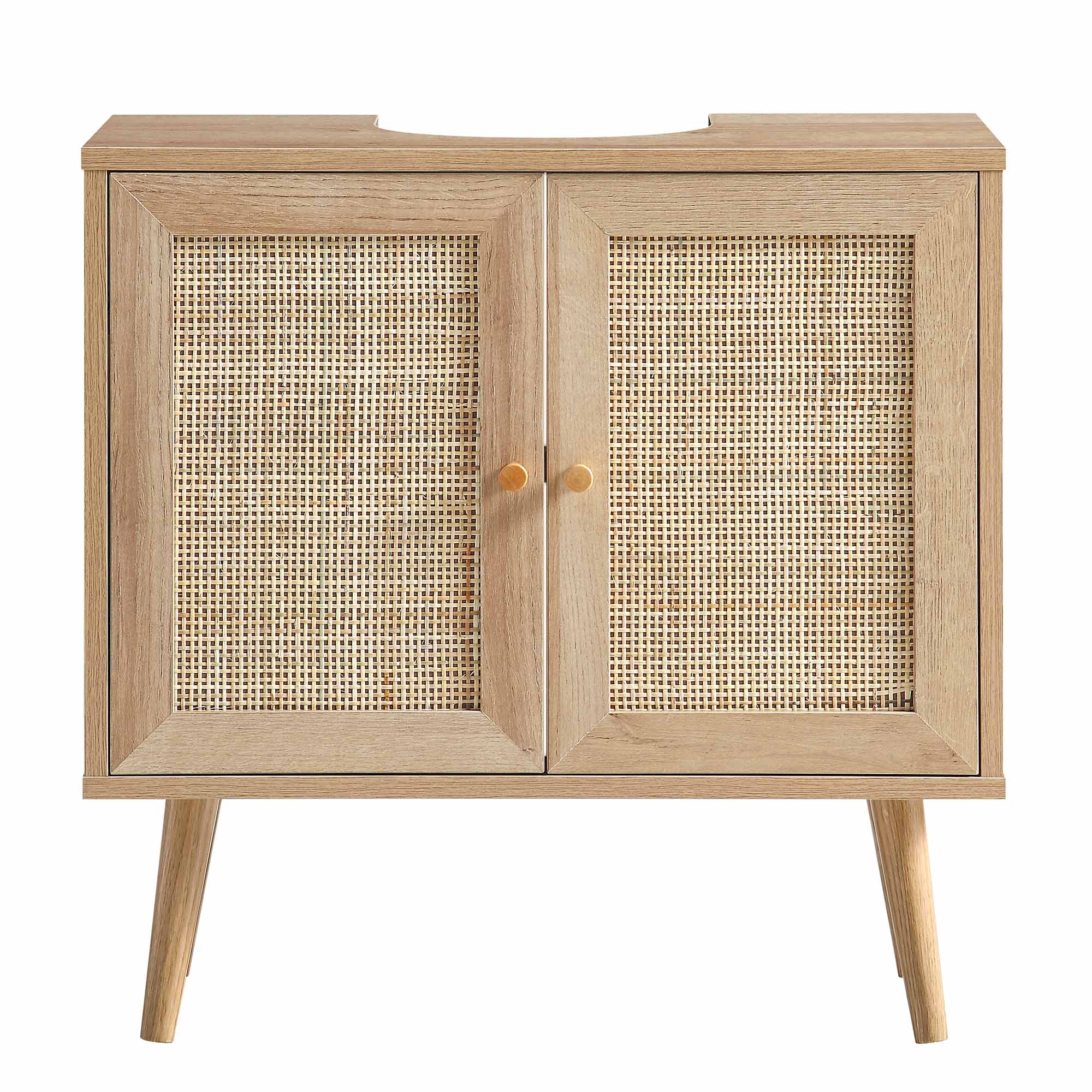 Frances Woven Rattan 2-Door Bathroom Undersink Cabinet, Natural