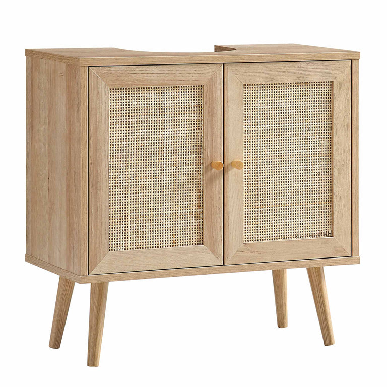 Frances Woven Rattan 2-Door Bathroom Undersink Cabinet, Natural | daals.com