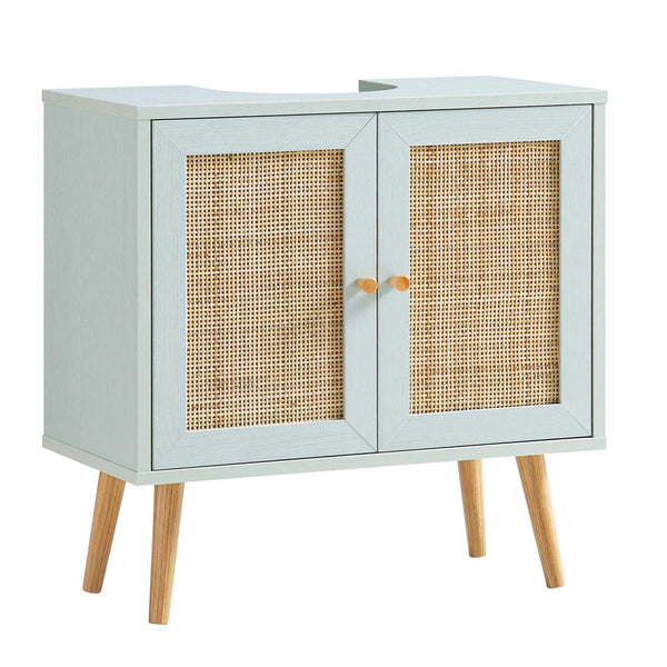 Frances Woven Rattan 2-Door Bathroom Undersink Cabinet, Mint Green