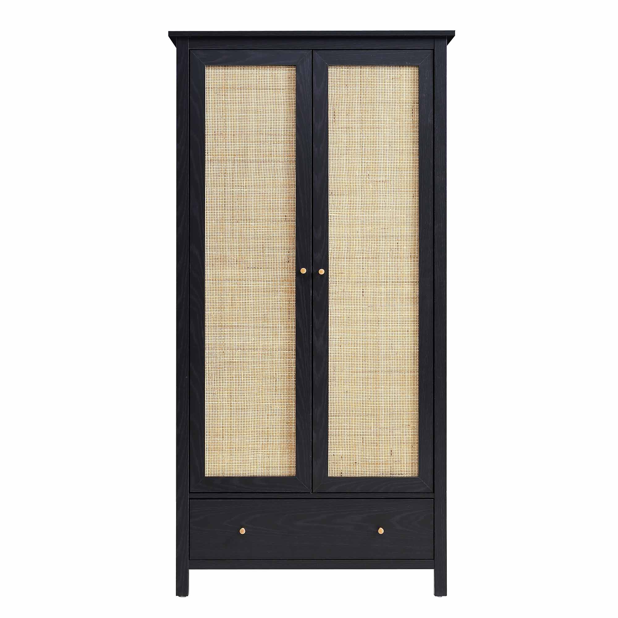 Frances Rattan Double Closet with 1 Drawer, Black