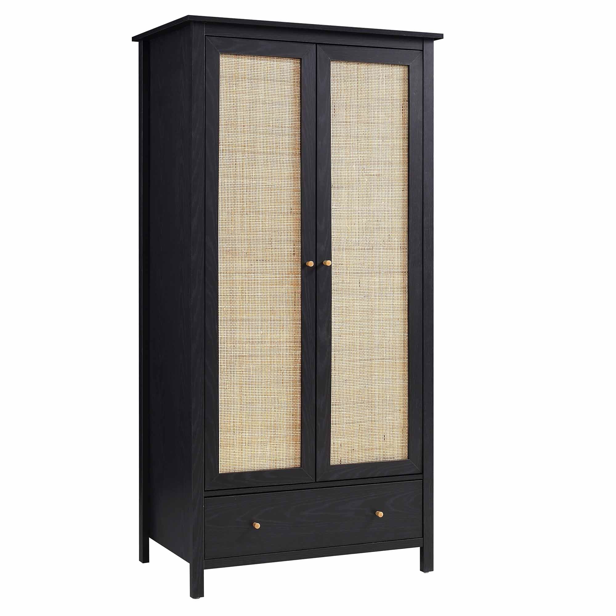 Frances Rattan Double Closet with 1 Drawer, Black