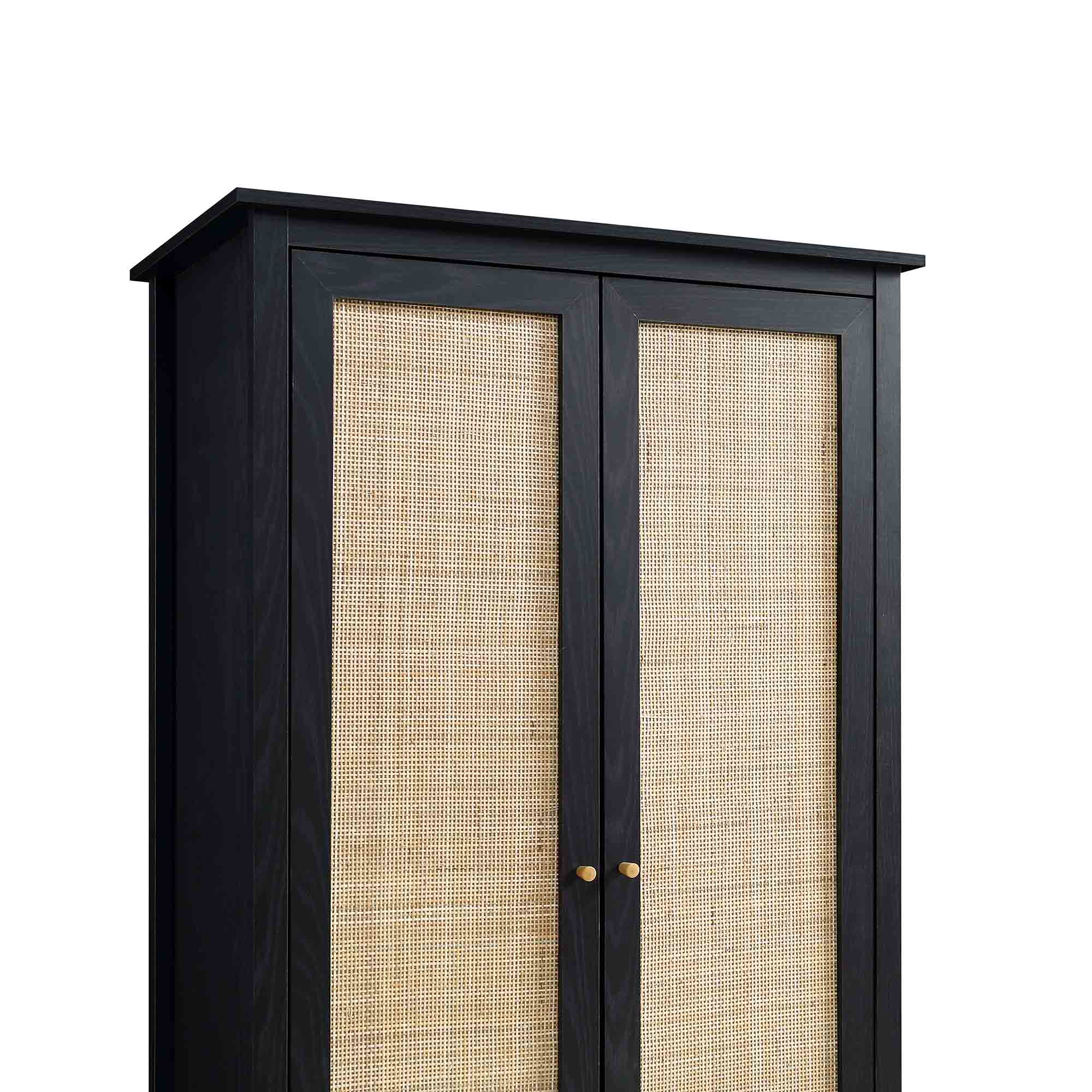 Frances Rattan Double Closet with 1 Drawer, Black