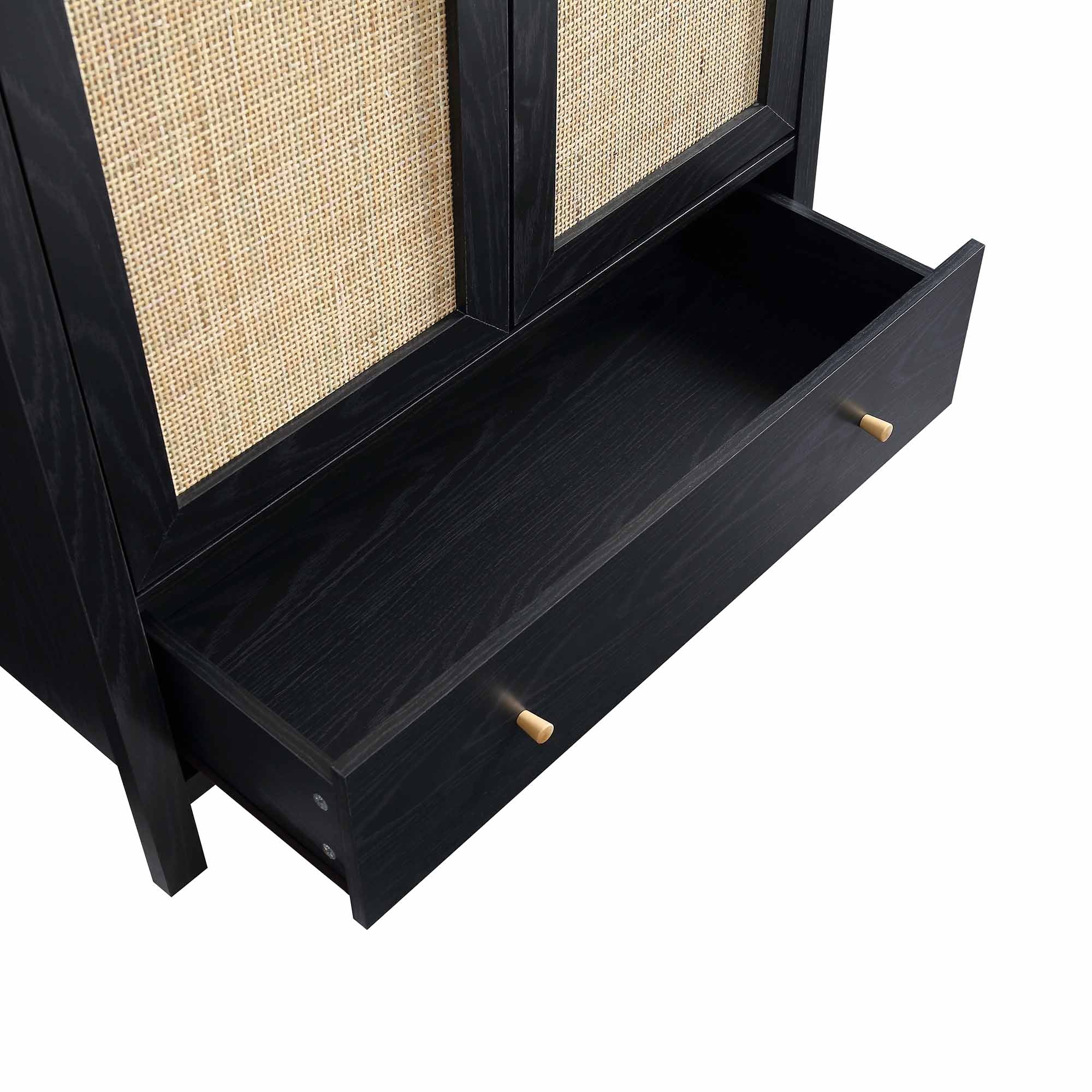 Frances Rattan Double Closet with 1 Drawer, Black