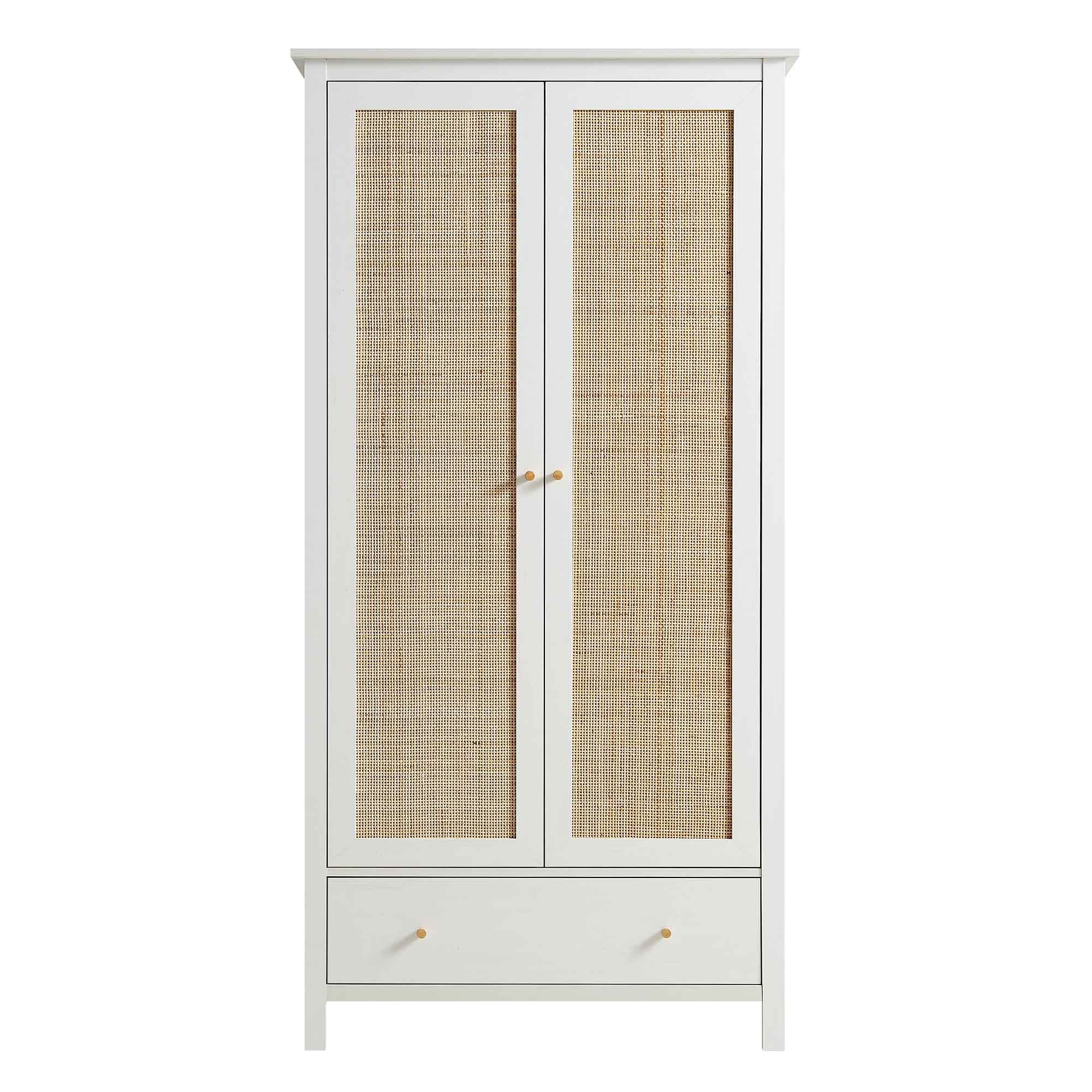 Frances Rattan Double Closet with 1 Drawer, White