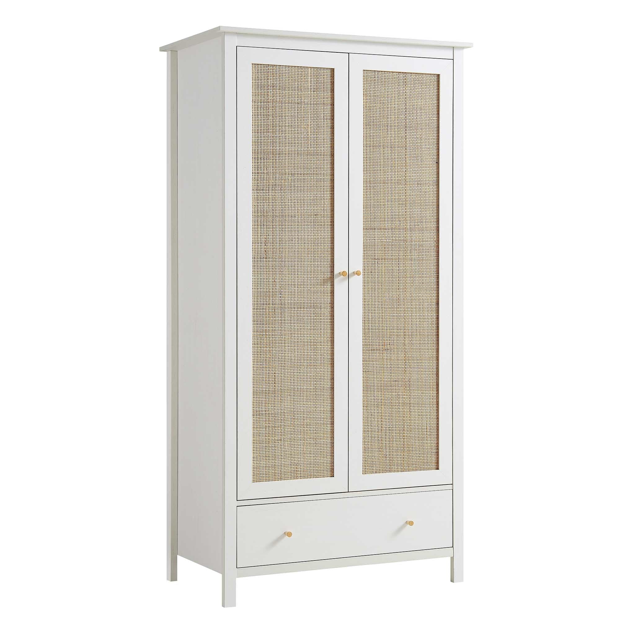 Frances Rattan Double Closet with 1 Drawer, White