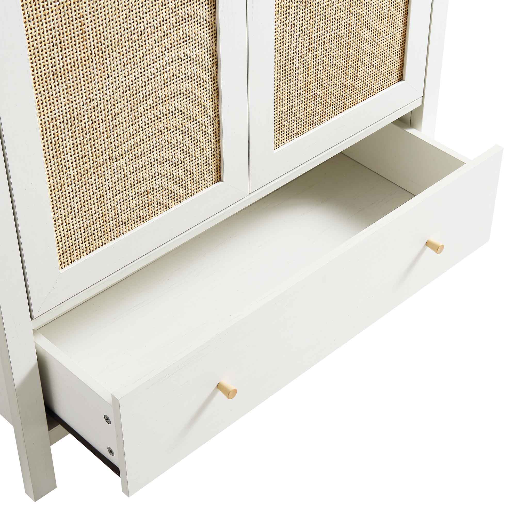 Frances Rattan Double Closet with 1 Drawer, White