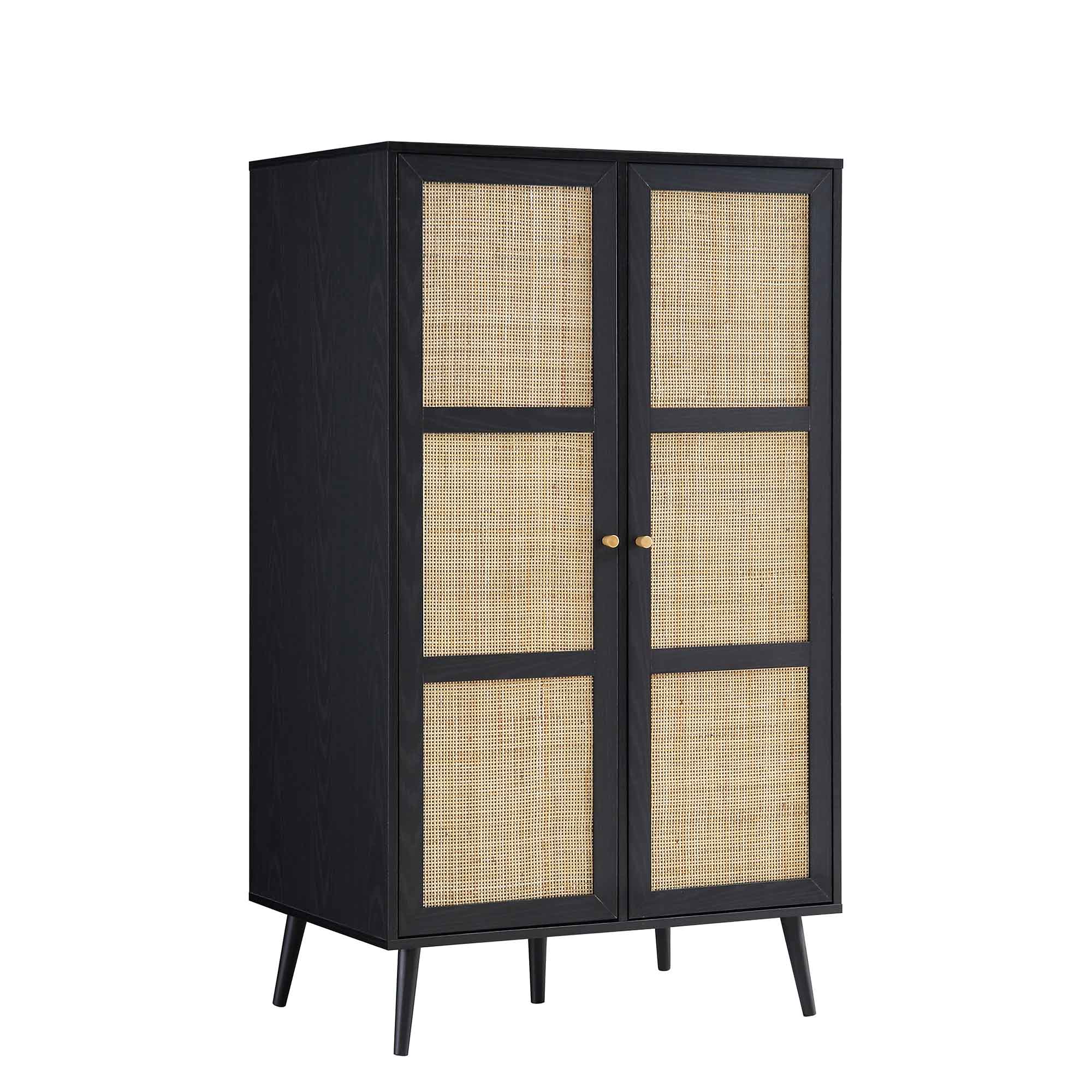 Frances Woven Rattan Compact Double Closet, Black