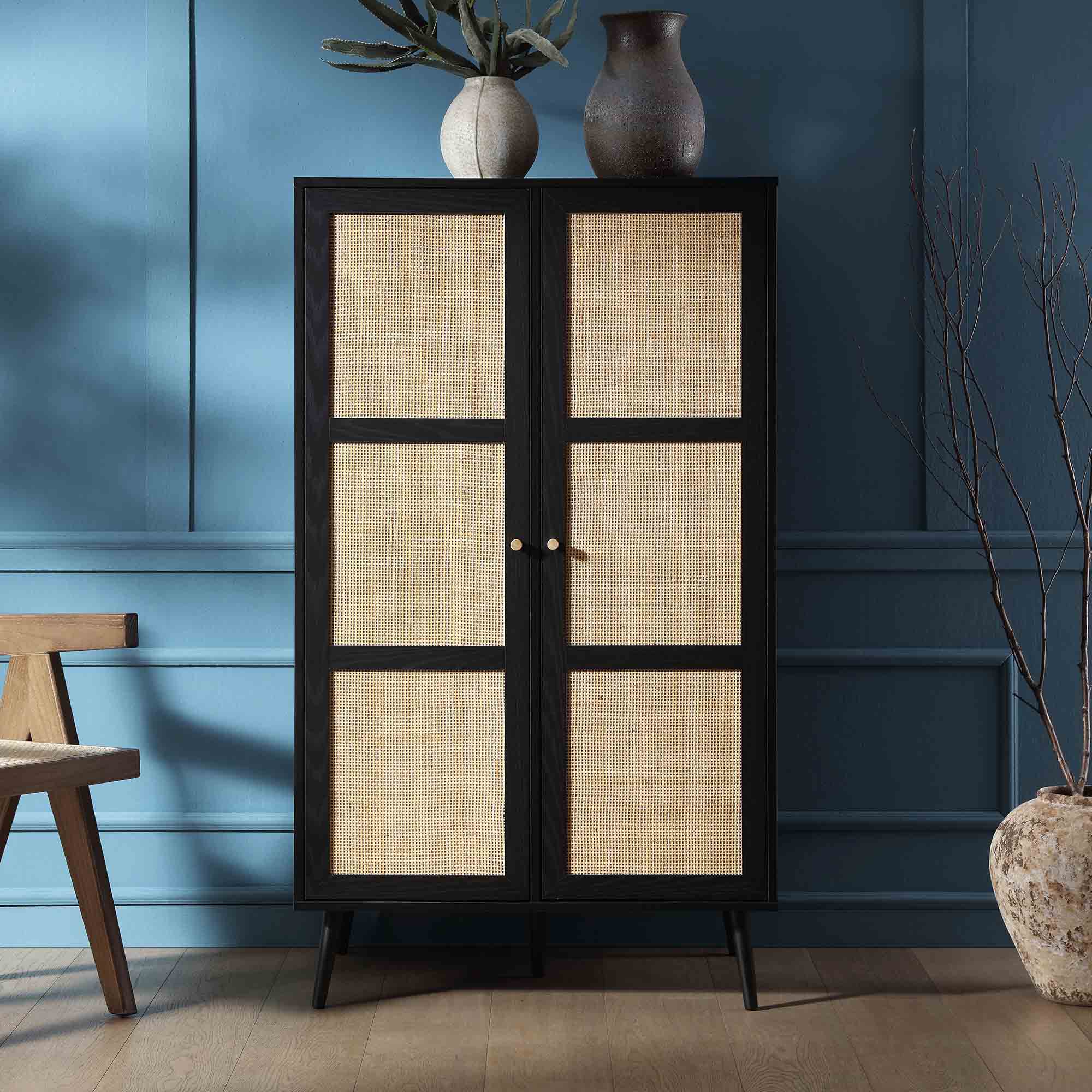 Frances Woven Rattan Compact Double Closet, Black