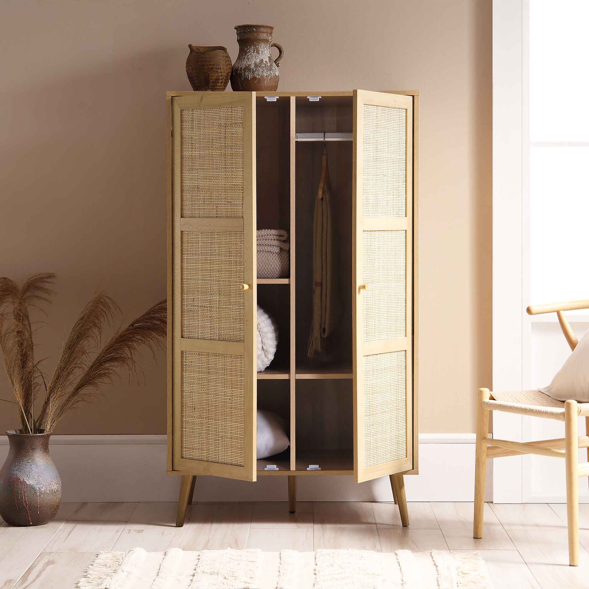 Frances Woven Rattan Compact Double Closet, Natural