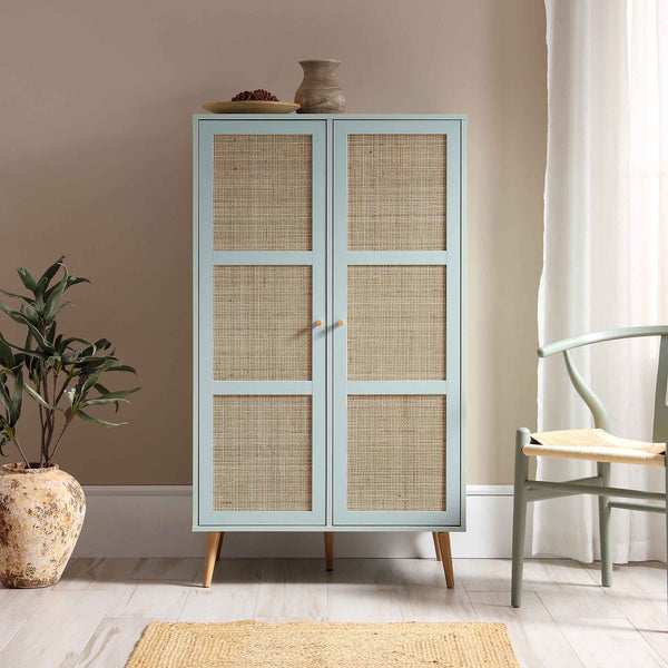 Frances Woven Rattan Compact Double Closet, Mint Green