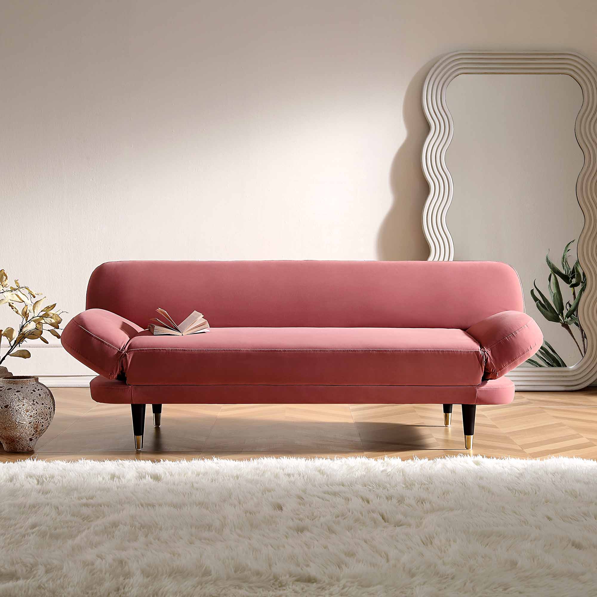 Solna 2-Seater Sofa Bed, Dusty Rose Velvet