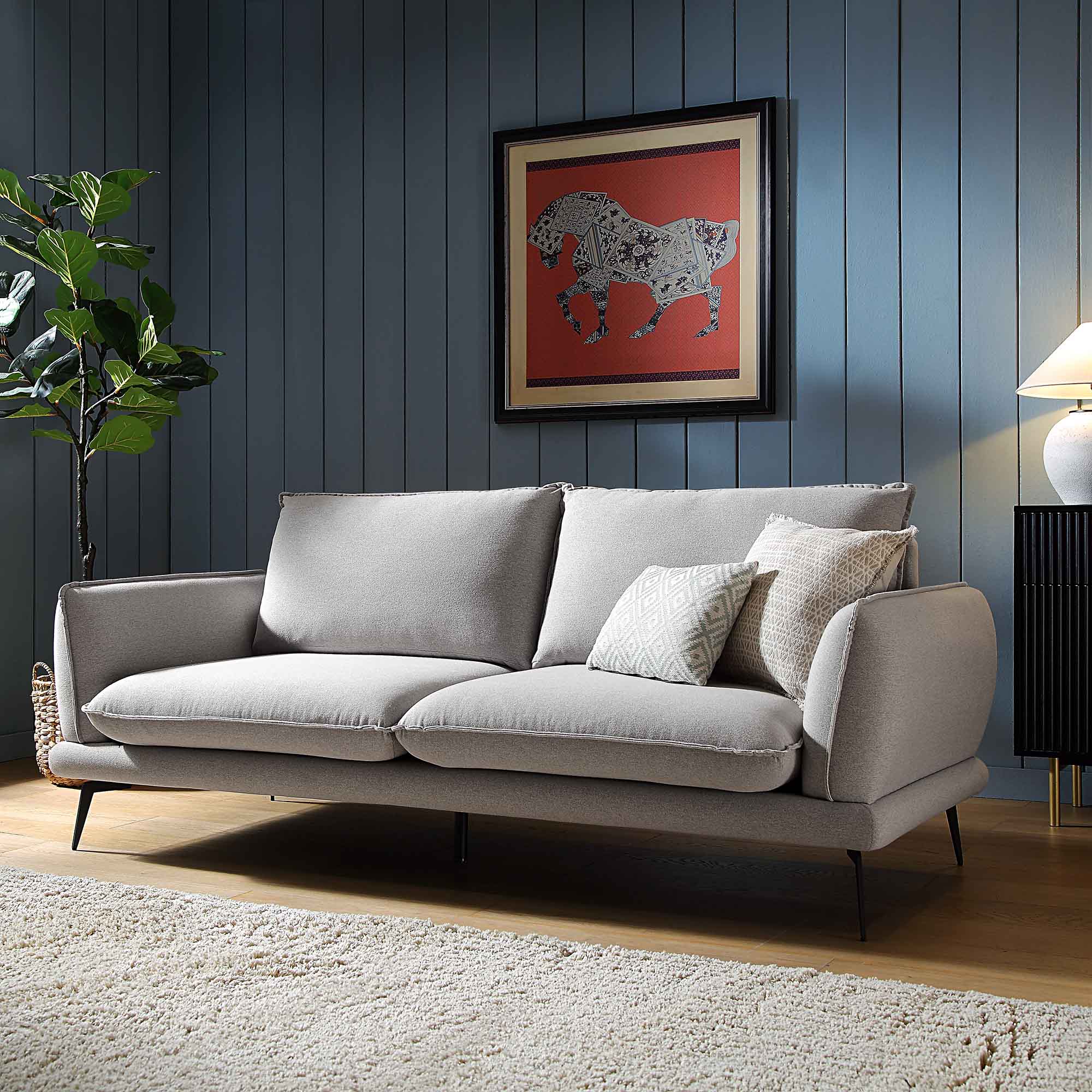 Obriel Grey Marl Fabric Sofa, 3-Seater