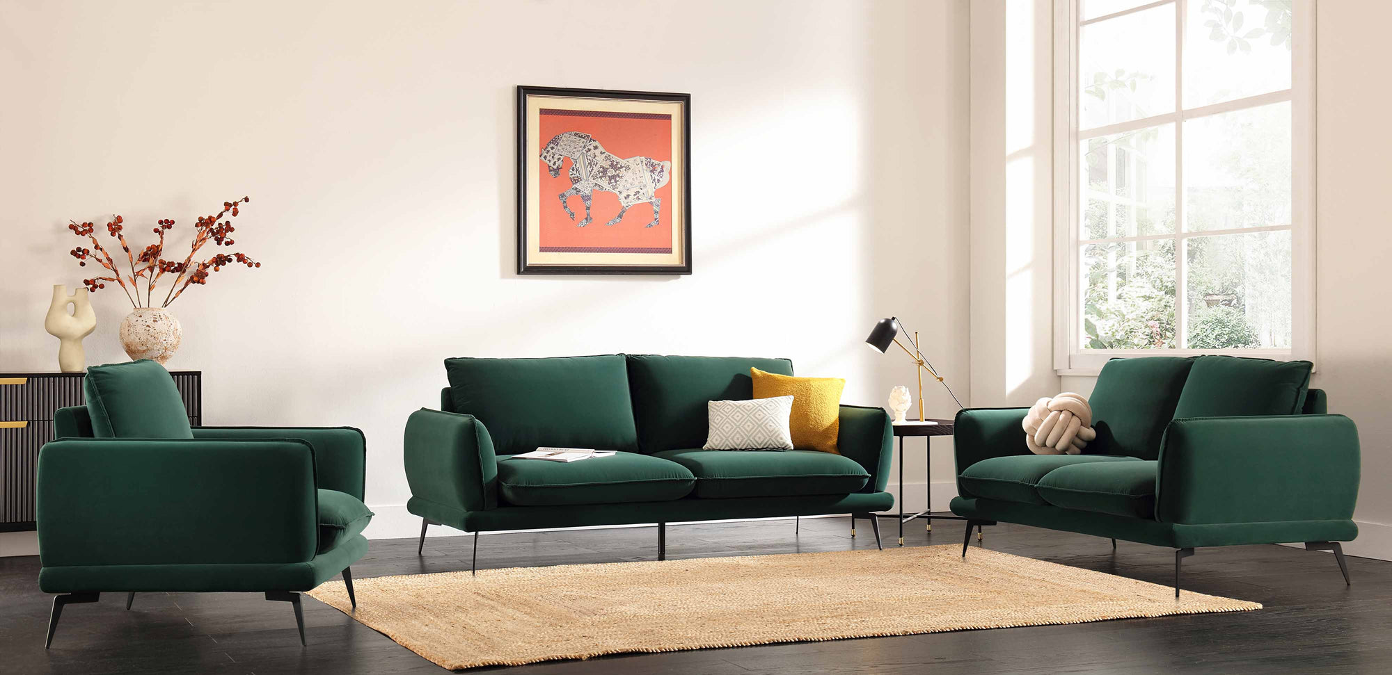 Obriel Forest Green Velvet Sofa, 2-Seater