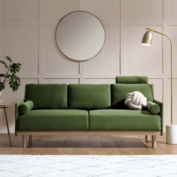 Timber Fern Green Velvet Sofa, 3-Seater