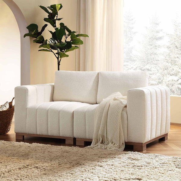 Belsize Beige Boucle Sofa with Wooden Base, 2-Seater