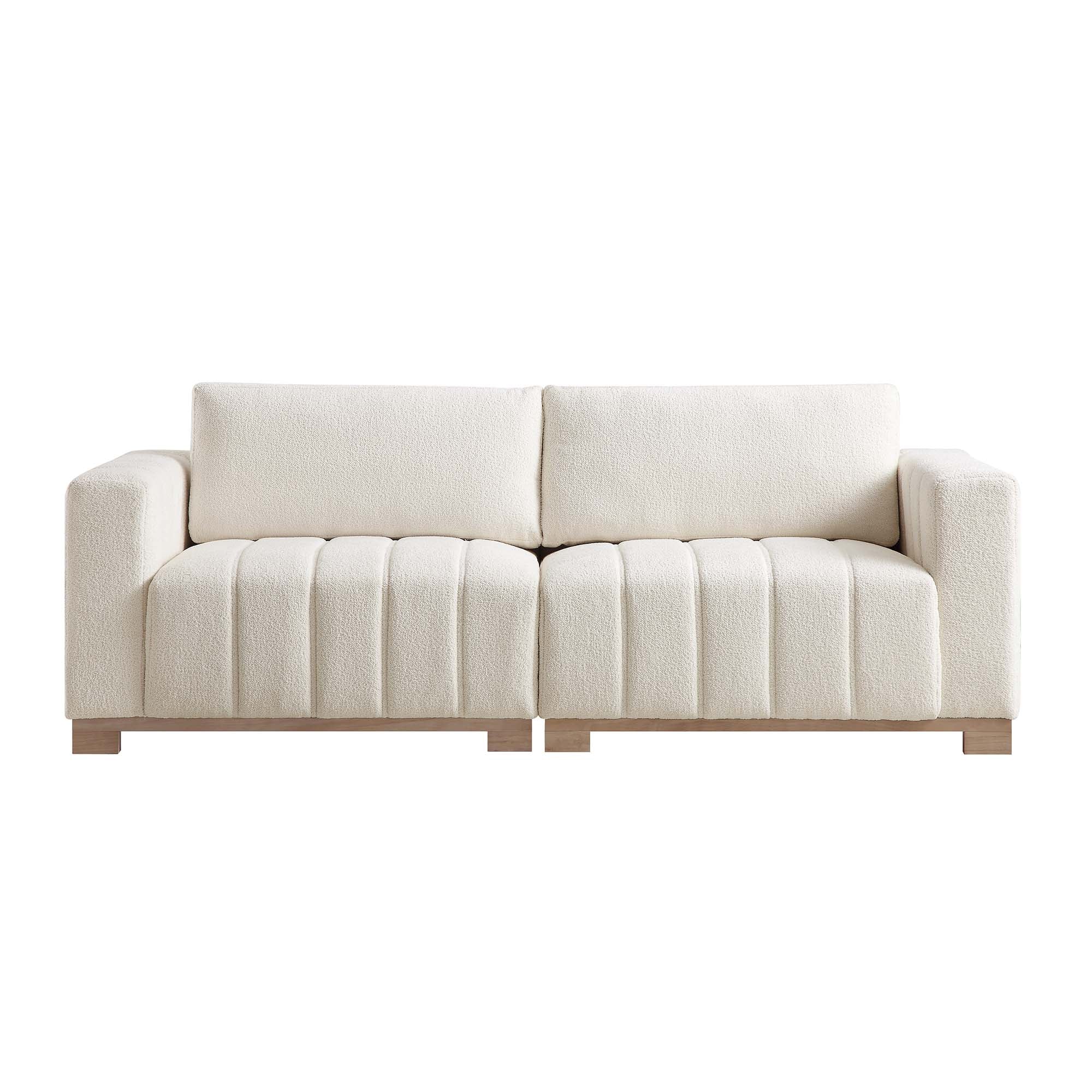 Belsize Beige Boucle Sofa with Wooden Base, 3-Seater