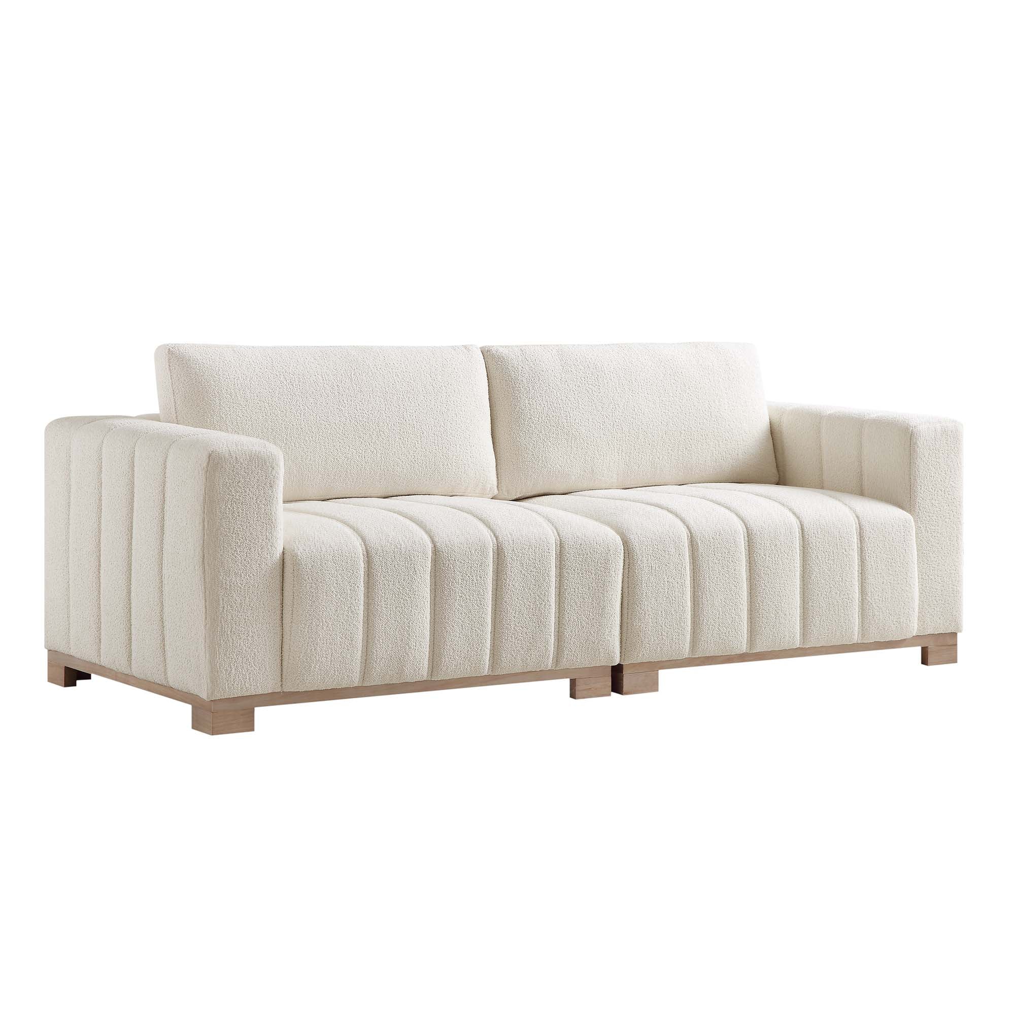 Belsize Beige Boucle Sofa with Wooden Base, 3-Seater